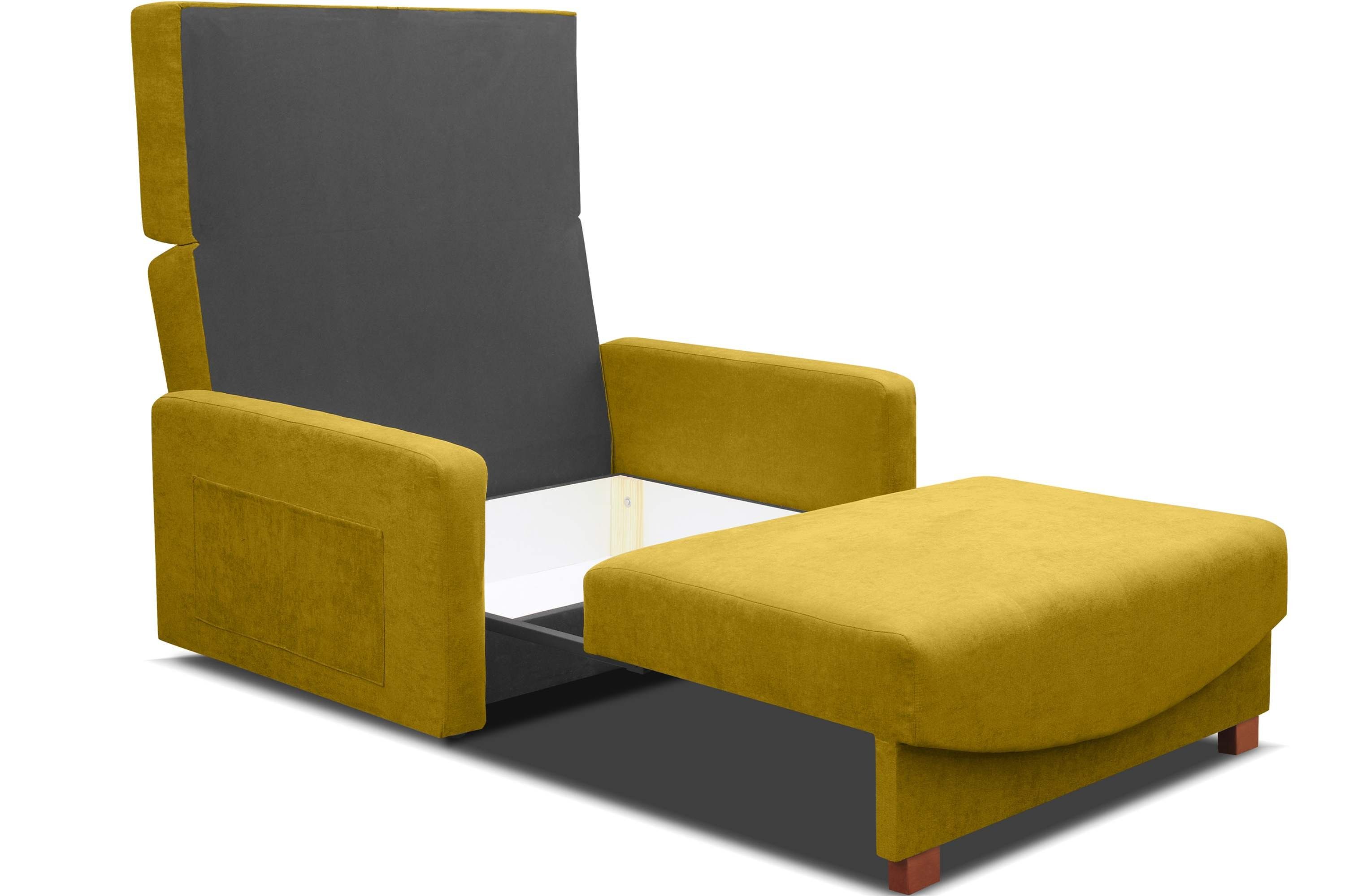 Sofa gelb Gästesofa, 2 gelb INCA | mit Massivholzbeine Konsimo Kindersofa Seitentasche, Schlaffunktion, Bettkasten,