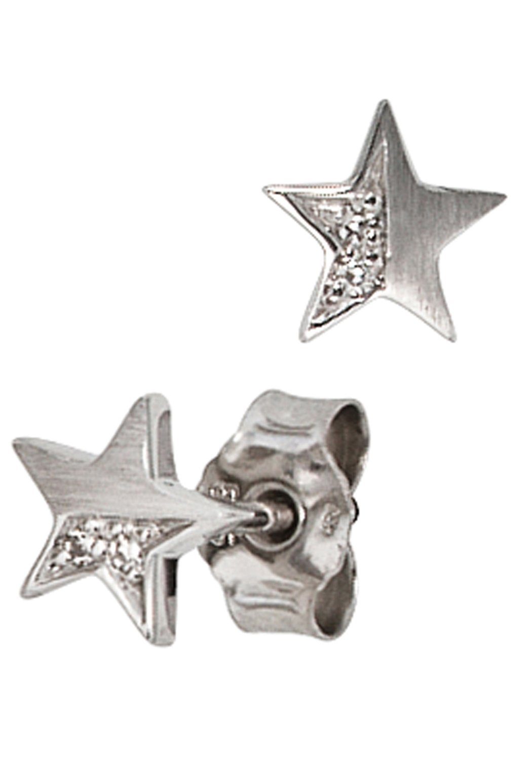 Ohrstecker Weißgold Ohrringe mit Paar 585 JOBO Diamanten Stern, 4