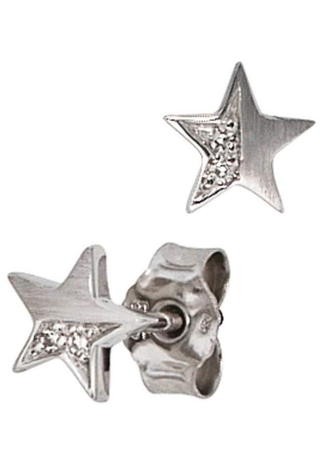 JOBO Paar Ohrstecker Ohrringe Stern, 585 Weißgold mit 4 Diamanten