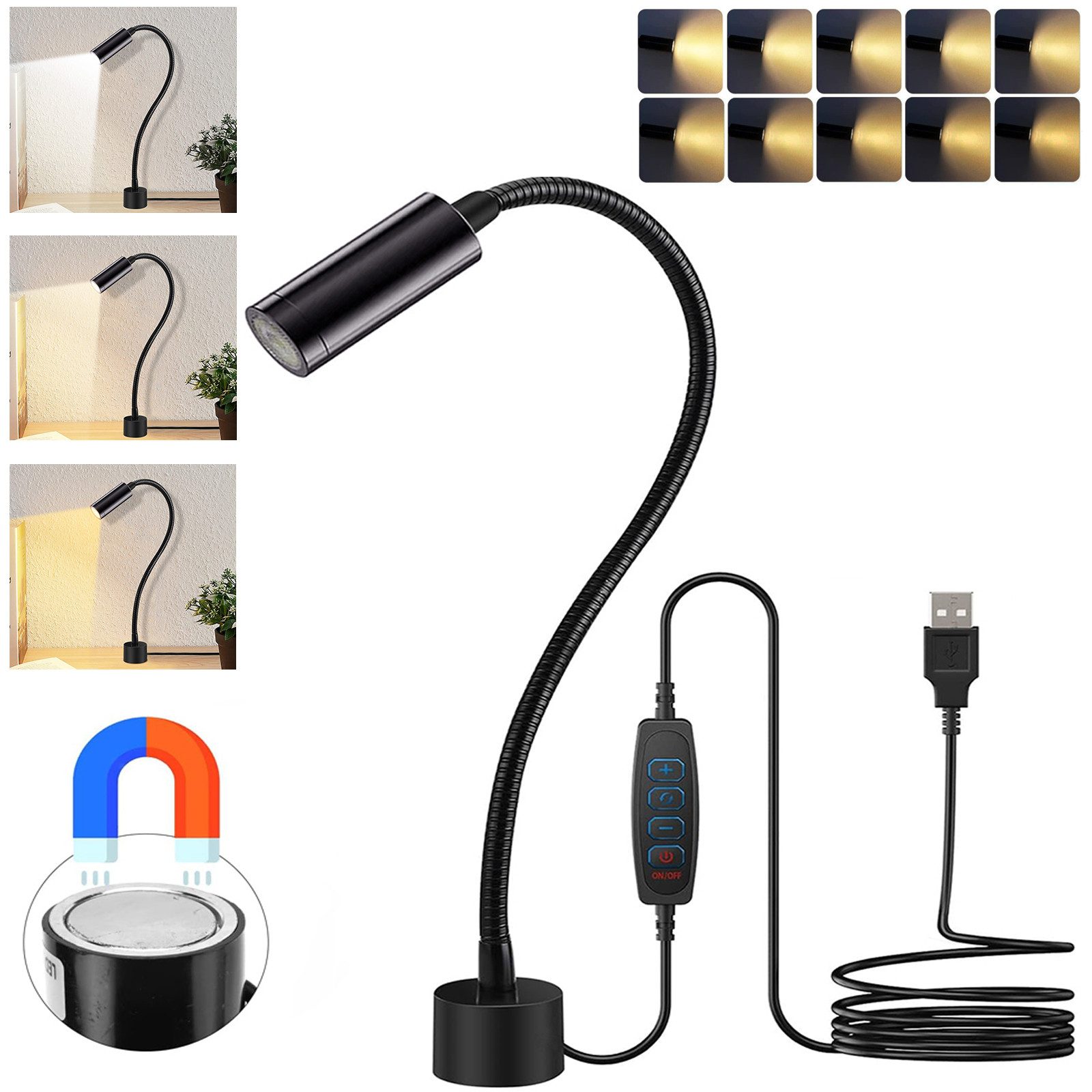 Bettleuchte LED Leselampe Wandmontage USB-Betrieben,Magnetische Wandleuchte