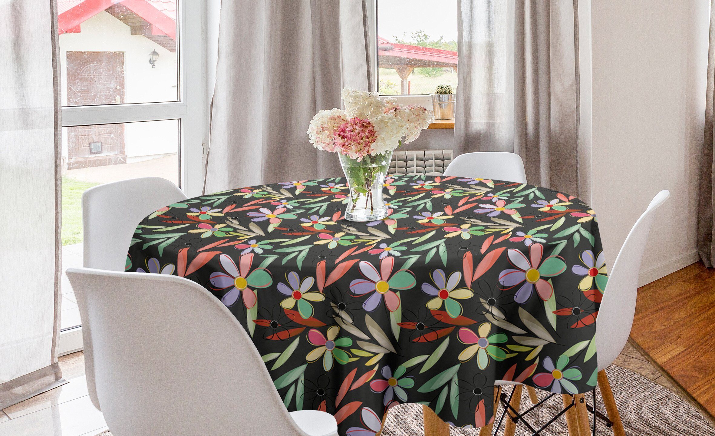 Abakuhaus Tischdecke Kreis Tischdecke Abdeckung für Esszimmer Küche Dekoration, Blumen Abstrakt Natur Petals