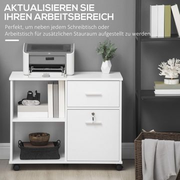 Vinsetto Aktenschrank Büroschrank Druckerschrank, abschließbare Schublade, 4 Rollen, Weiß