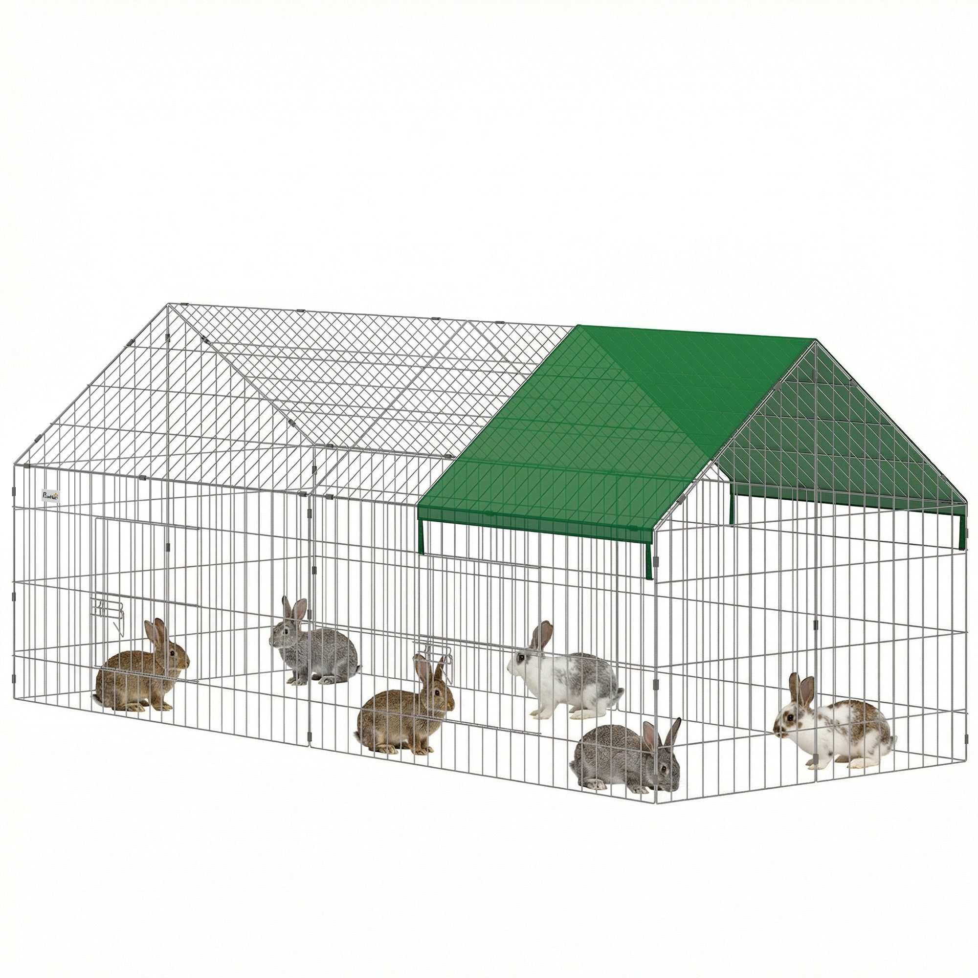 PawHut Kleintierstall Kaninchenstall mit Spitzdach, abschließbare Türen, Schutzabdeckung, für Kleintiere, für Indoor Outdoor 180 x 75 x 75 cm Grün