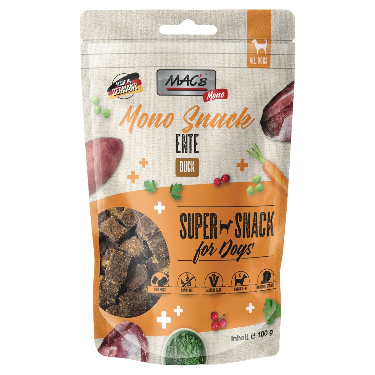 MAC'S Mono Snack Ente 100 g - 9 Stück, Snack für: Hund