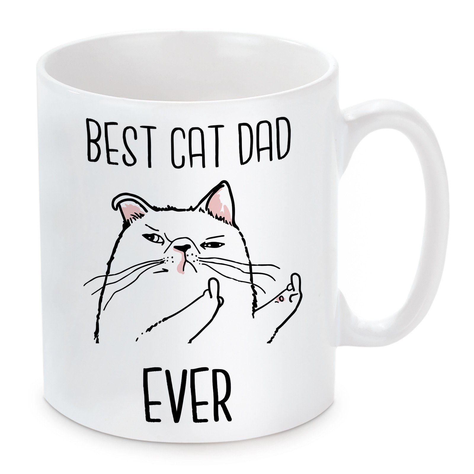 Herzbotschaft Tasse Kaffeebecher mit Motiv Best Cat Dad Ever, Keramik, Kaffeetasse spülmaschinenfest und mikrowellengeeignet