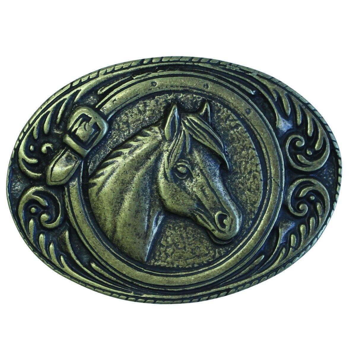 Gürtelschnalle Pferdekopf umrahmt 4,0 cm - Buckle Gürtelschließe Reitaccessoires 40mm