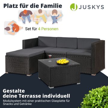 Juskys Gartenlounge-Set Punta Cana, (Set, Sitzgruppe), Polyrattan Sitzgarnitur mit 1 Tisch, 1 Sofa und 1 Hocker