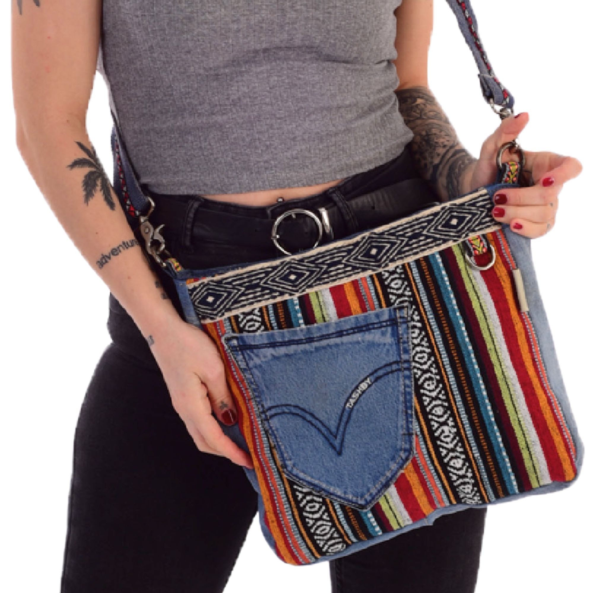 Sunsa Umhängetasche Nachhaltige Jeanstasche Umhängetasche Tasche Crossbody, mit abnehmbaren Schulterriemen, enthält recyceltes Material