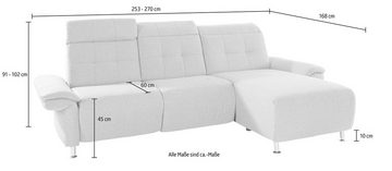 Places of Style Ecksofa Manhattan, 2 Sitze mit elektrischer Relaxfunktion, verstellbare Armlehnen