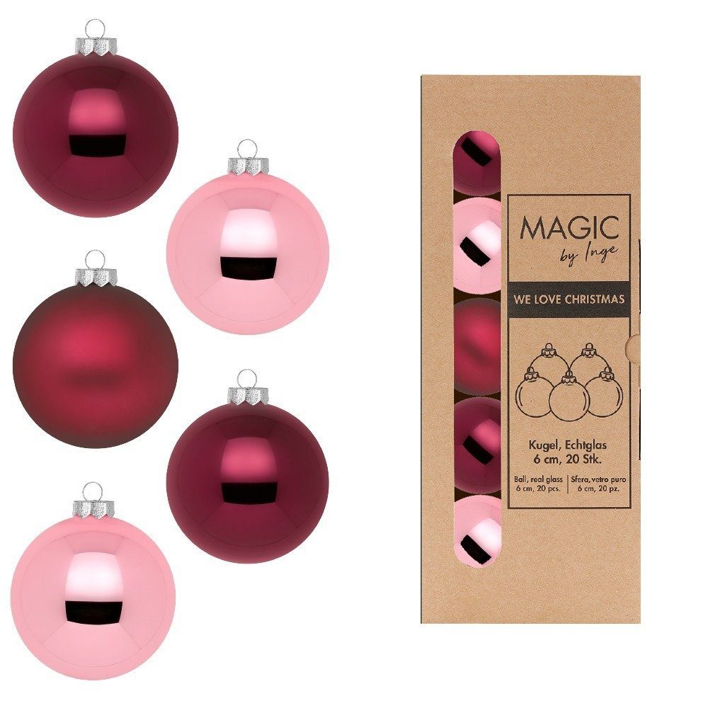 20 Weihnachtsbaumkugel, MAGIC Glas Stück Berry Weihnachtskugeln Kiss 6cm by Inge