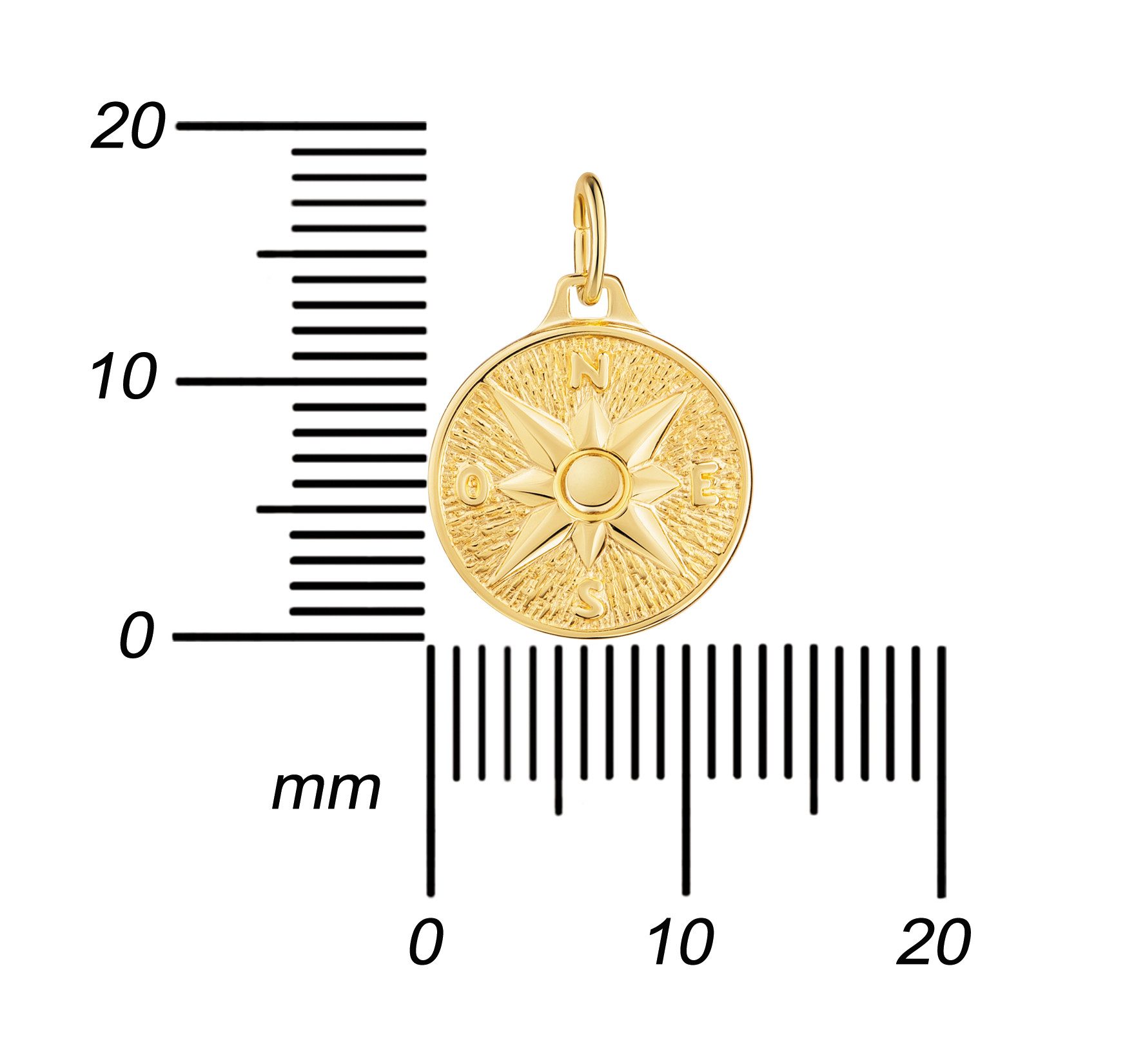 JEVELION Kette mit Anhänger 585 Gold Kompass Wegweiser Glücksbringer - Made in Germany (Goldanhänger, für Damen und Mädchen), Mit Kette vergoldet- Länge wählbar – Bild 3 von 5