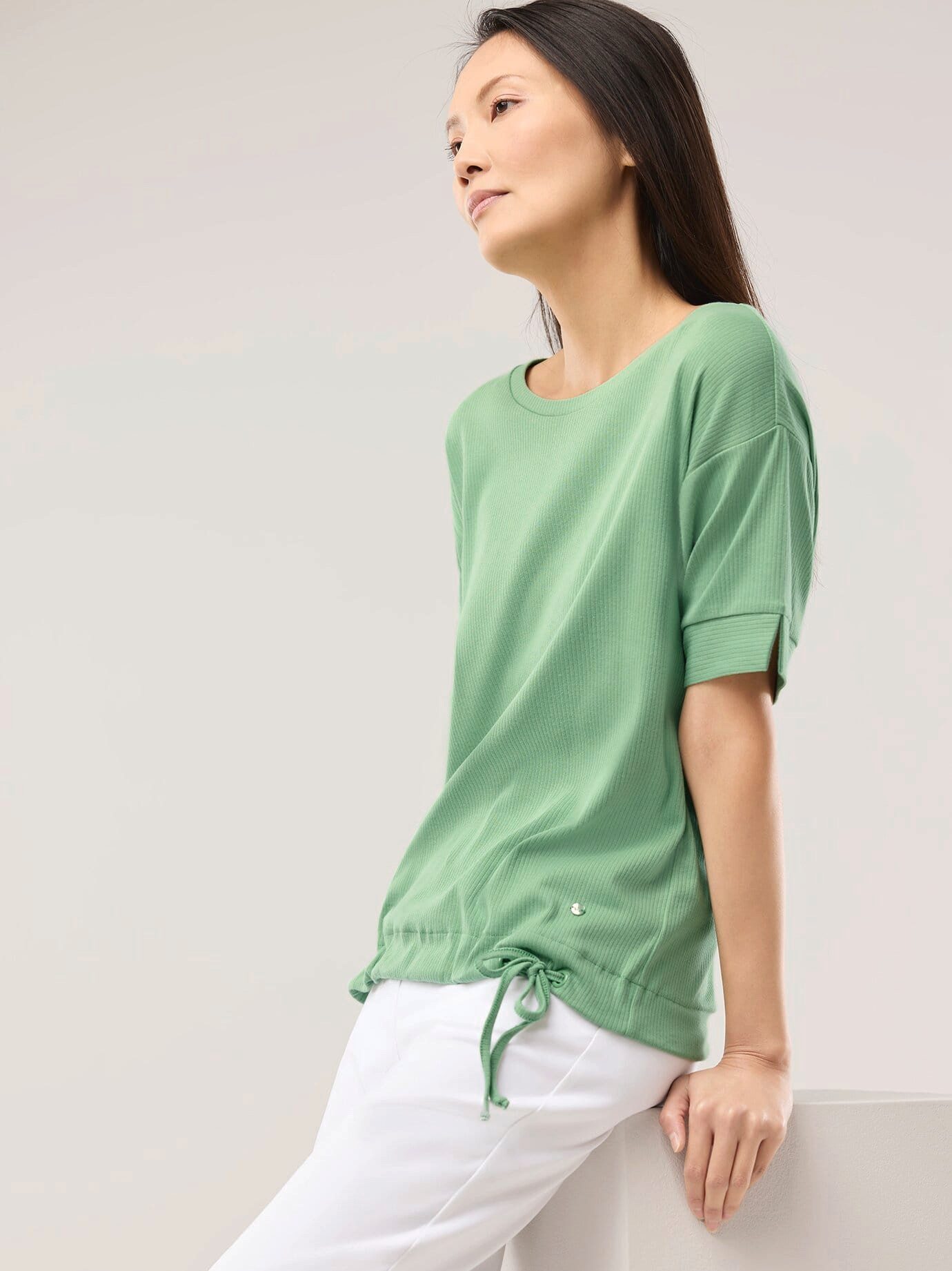 Walbusch Blouson Damen Blousonshirt Rippenstruktur Rundhals Halbarm Baumwolle Kordelzug-Saum, elastischer Sitz, Ärmel‑Schlitz, pflegeleicht