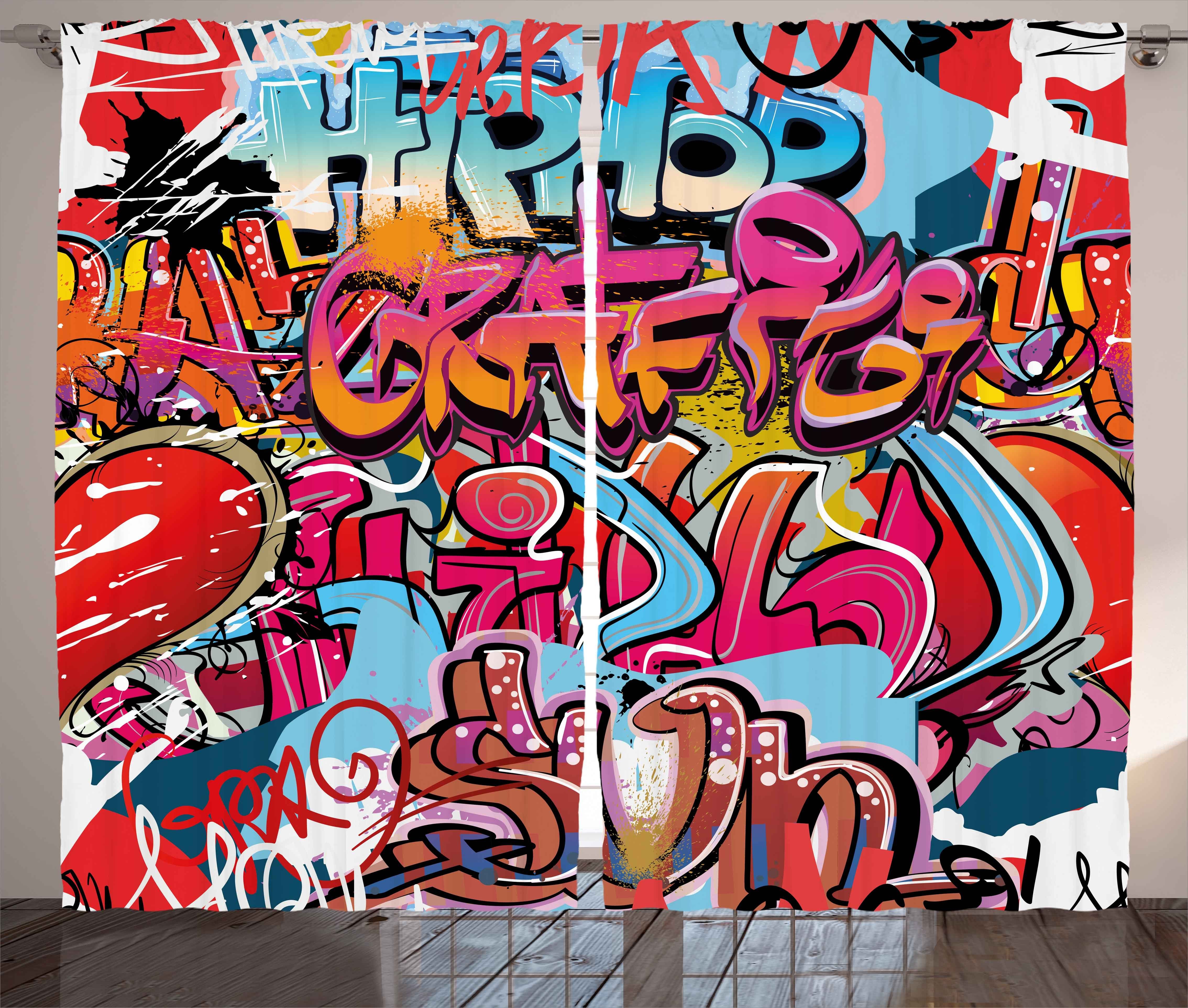 Gardine Schlafzimmer Kräuselband Vorhang mit Hop Schlaufen Graffiti Haken, Art und Abakuhaus, Street Hip