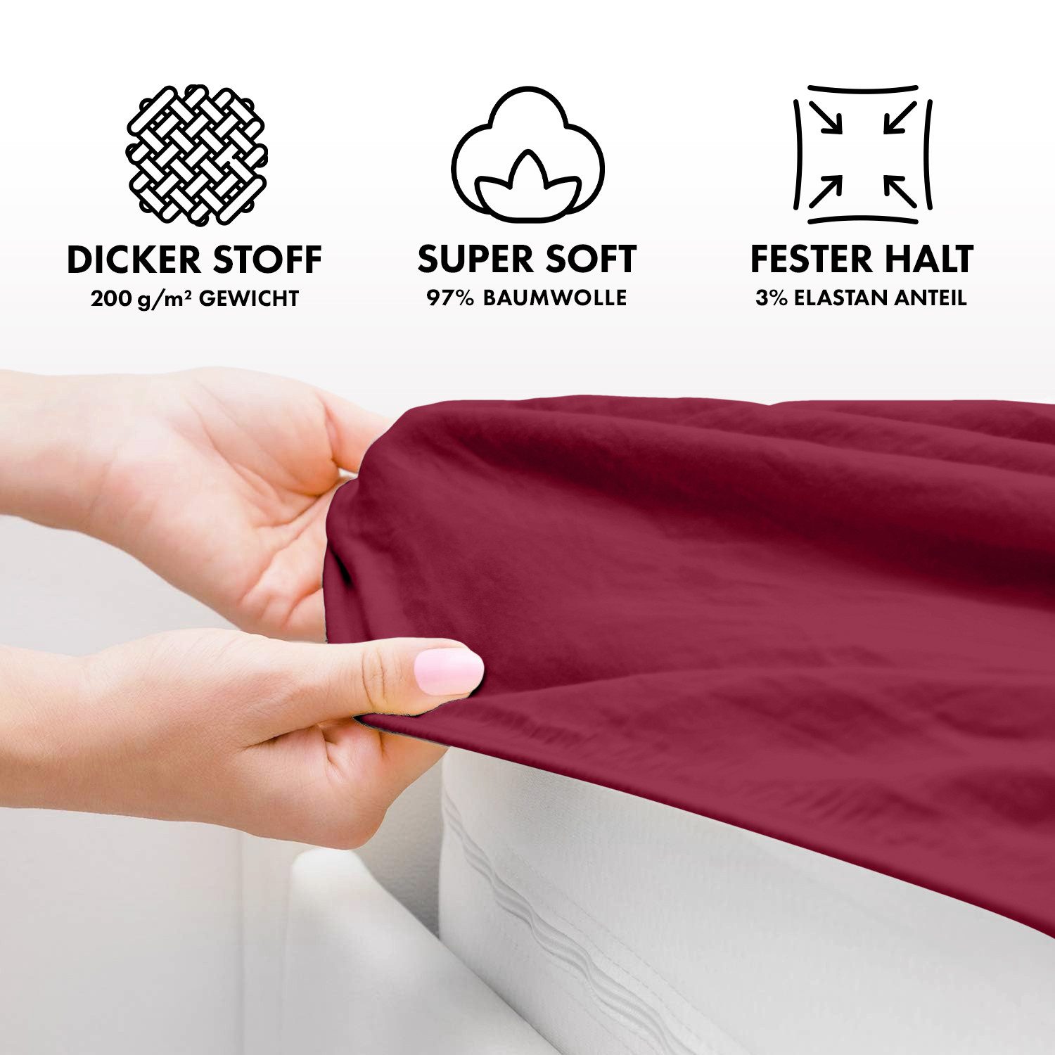 Jacobson Spannbettlaken PREMIUM 200 g/m² Jersey aus 97% Baumwolle & 3% Elasthan, Extra dichtes Bettlaken mit maximalem Halt