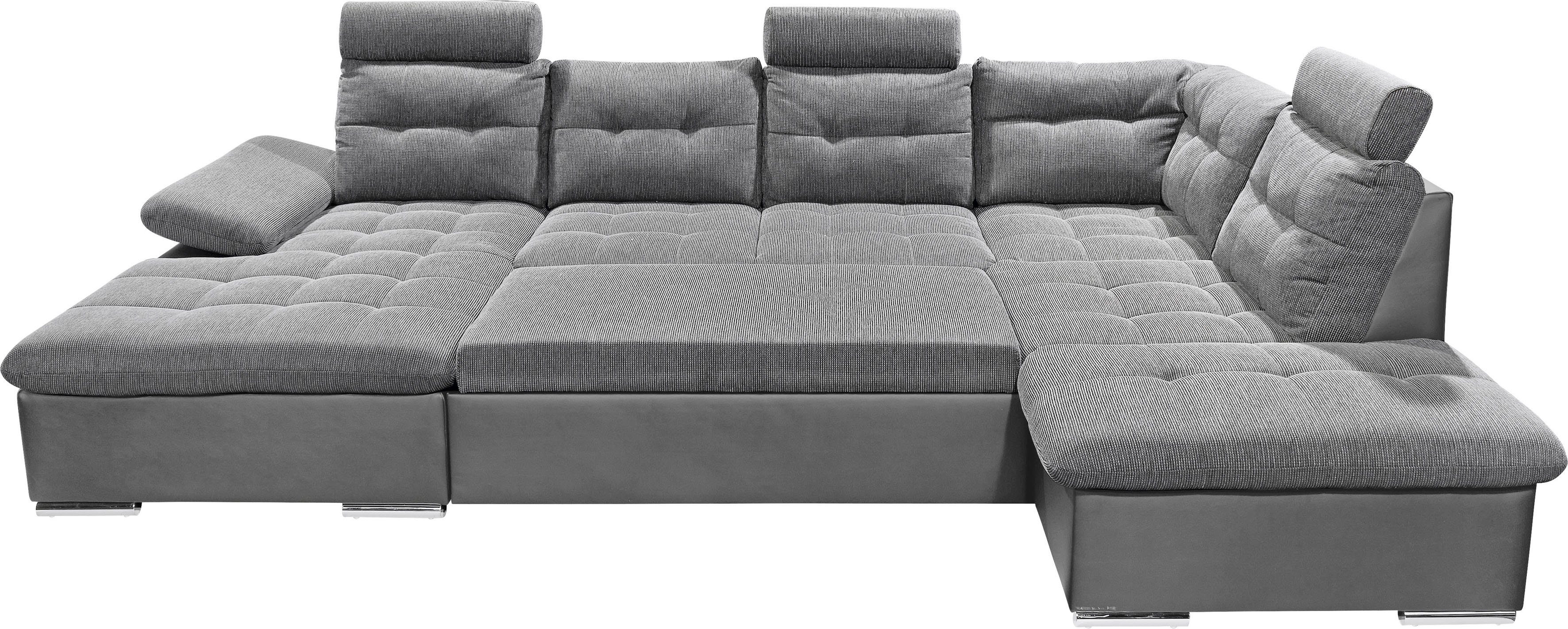 ED EXCITING DESIGN Wohnlandschaft Jakarta U-Form mit Bettfunktion, Bettkasten, Armteilverstellung, Kopfstützen & 3 Nierenkissen