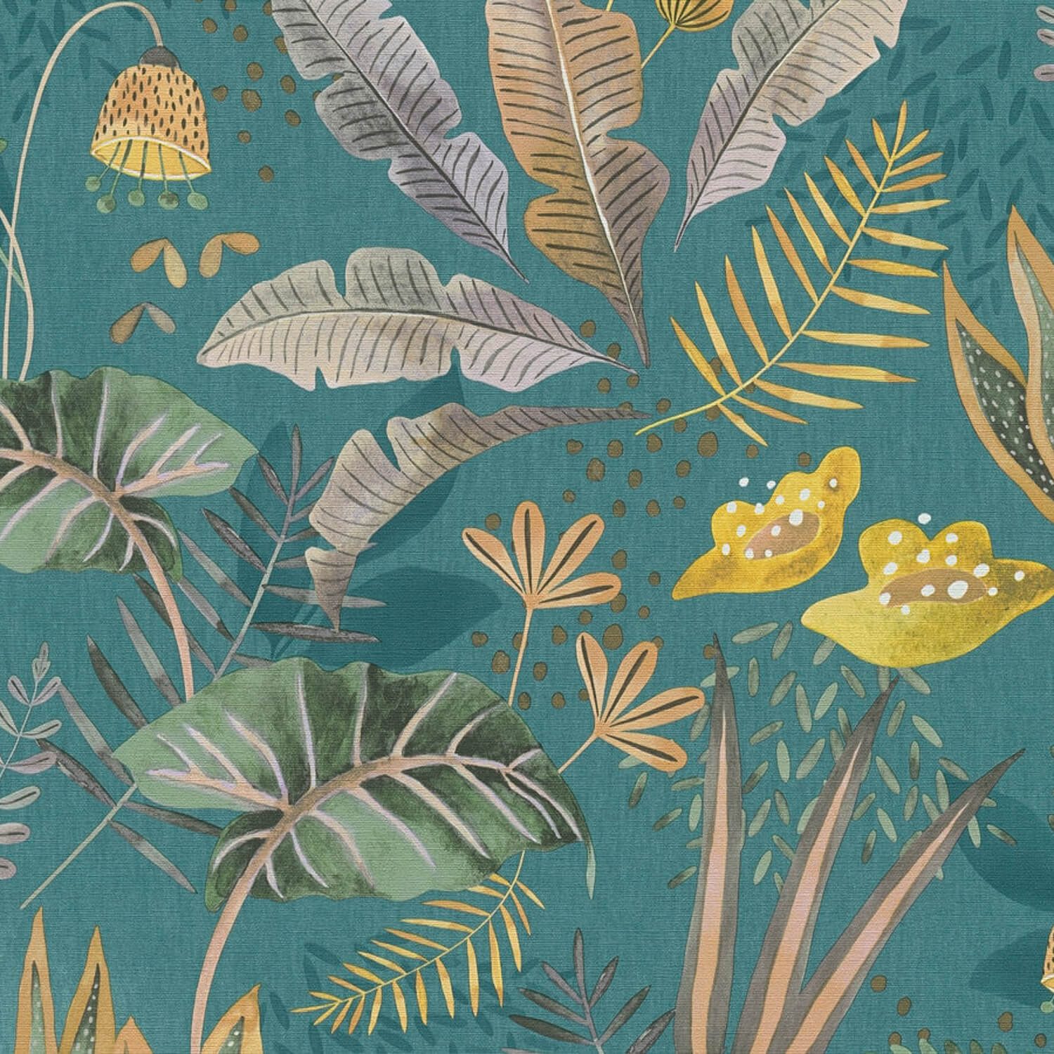 Profhome Vliestapete 393483-GU Retro Tapete Floral matt blau petrol grün-grau, geprägt, (1 Rolle, 5,33 qm), heißgeprägte Vliestapete, petrol