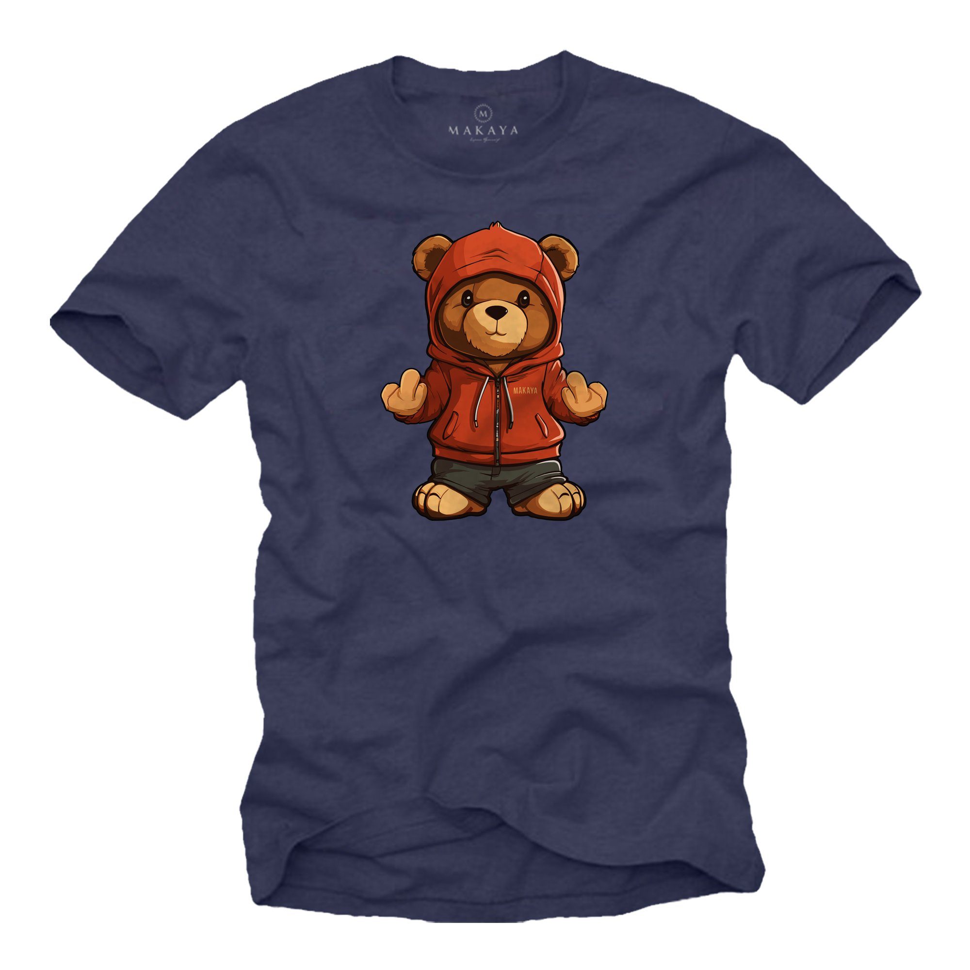 MAKAYA T-Shirt mit Teddy Herren Teddybär Jungs Jungen Jugendliche Teenager Print, Aufruck Blau