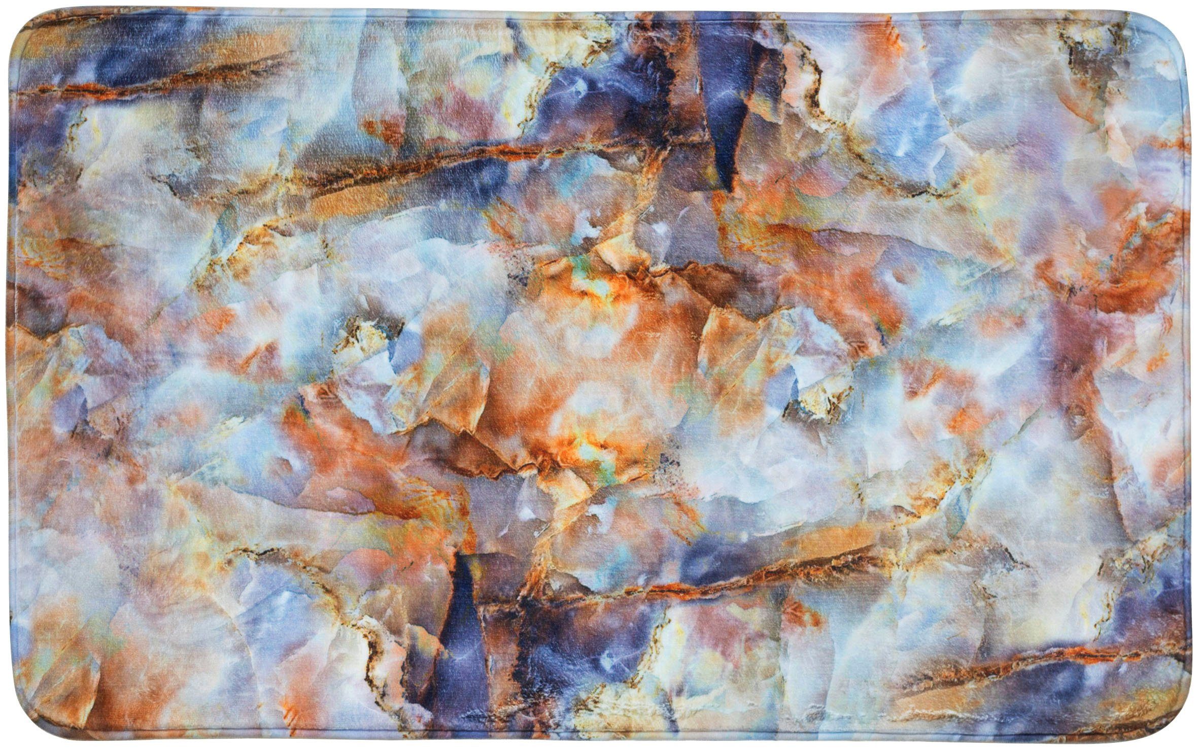 Sanilo Schaum-Badematte Marmor, Höhe 15 mm, Memory Schaum, rutschhemmend beschichtet, fußbodenheizungsgeeignet, schnell trocknend, strapazierfähig, rechteckig, super weich, kräftige Farben, rutschhemmend, waschbar