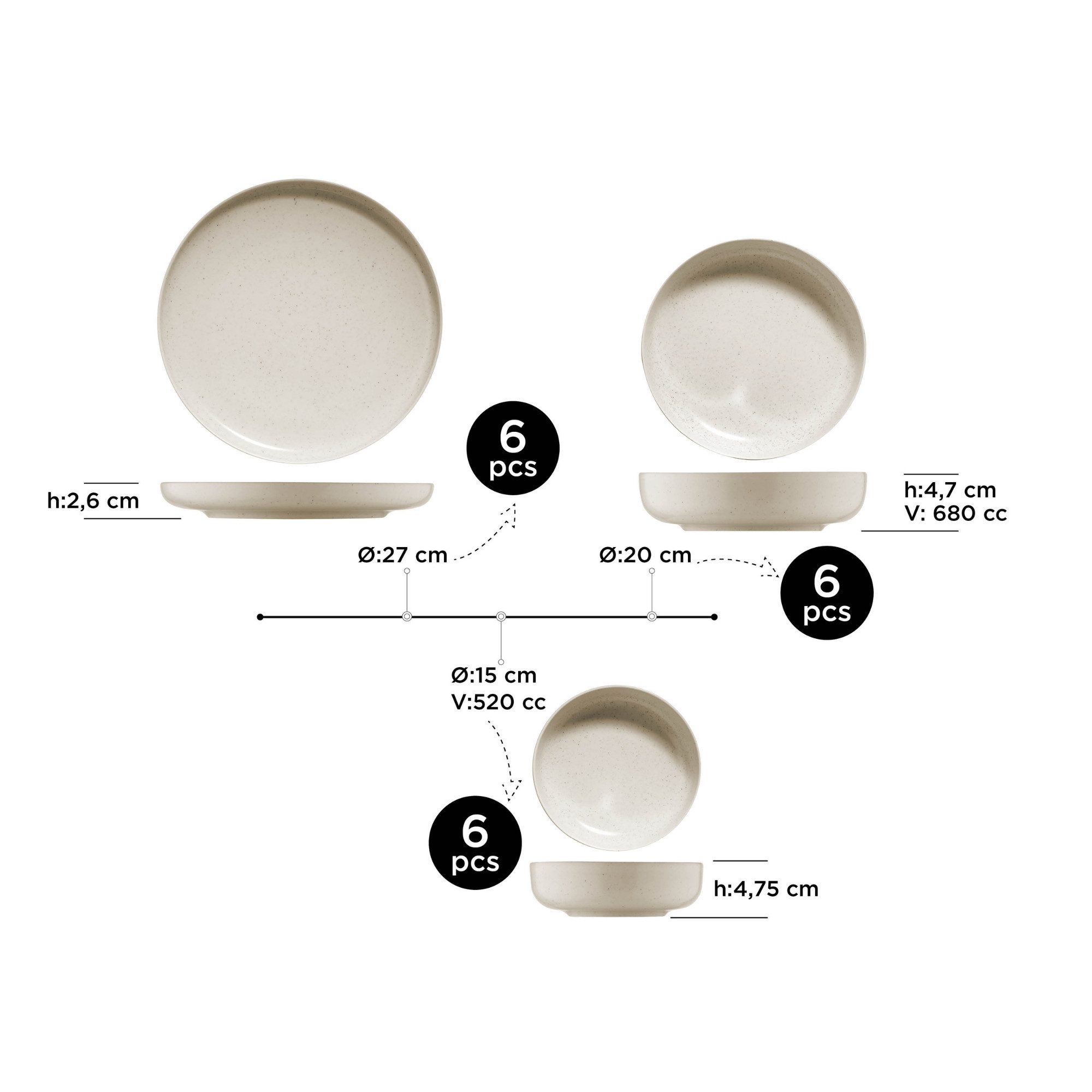 Kütahya Porselen Tafelservice Moderna 18-tlg. Geschirrset für 6 Personen - Creme (18-tlg), 6 Personen, Modernes Design, creme Farbe, 6 Personen Set