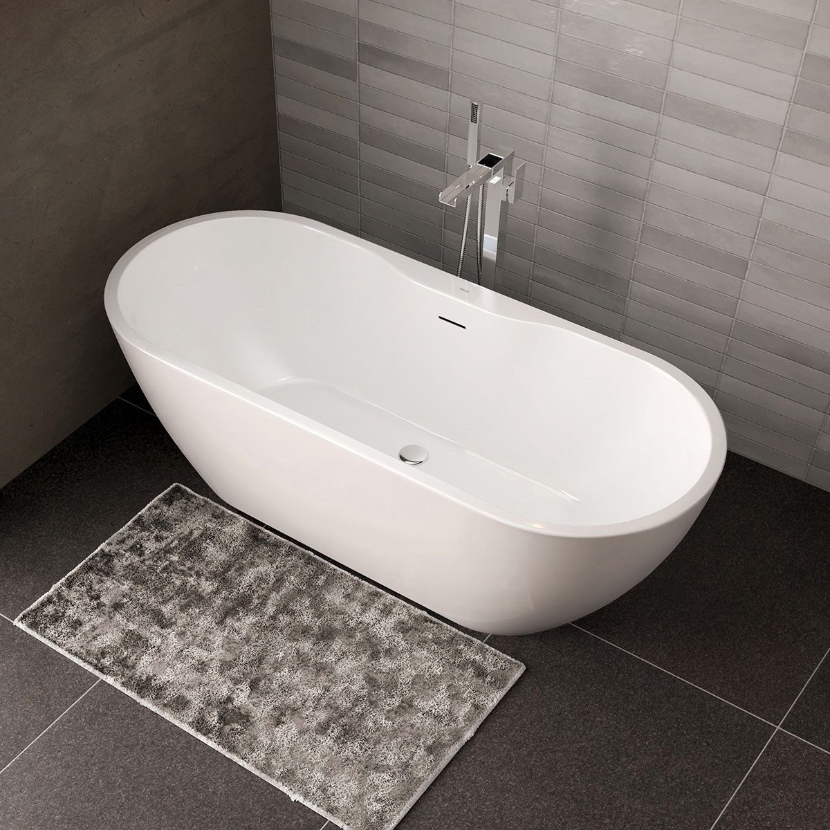 Bernstein Badewanne ROMA PLUS 2.0 Weiß glänzend 180 x 75 cm, Freistehende Badewanne Acryl glänzend inkl Siphon oval groß