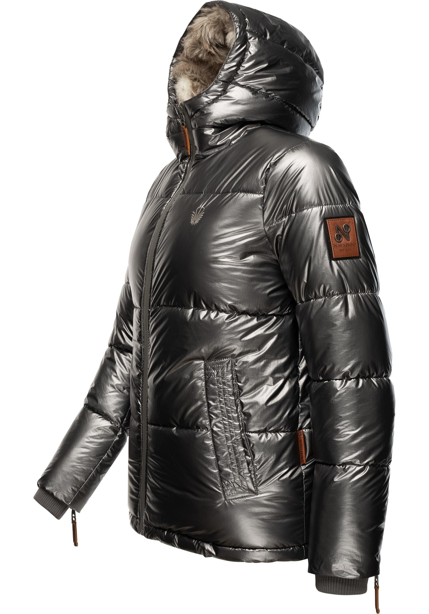 Navahoo Winterjacke Tikunaa warm gefütterte Damen Steppjacke mit Kunstfellkapuze