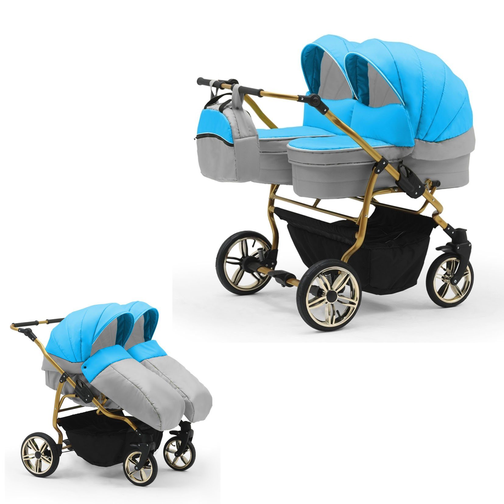 Farben babies-on-wheels 1 - in Zwillingswagen Türkis-Grau - Duet 33 2 Zwillingskinderwagen Teile in 10 Lux