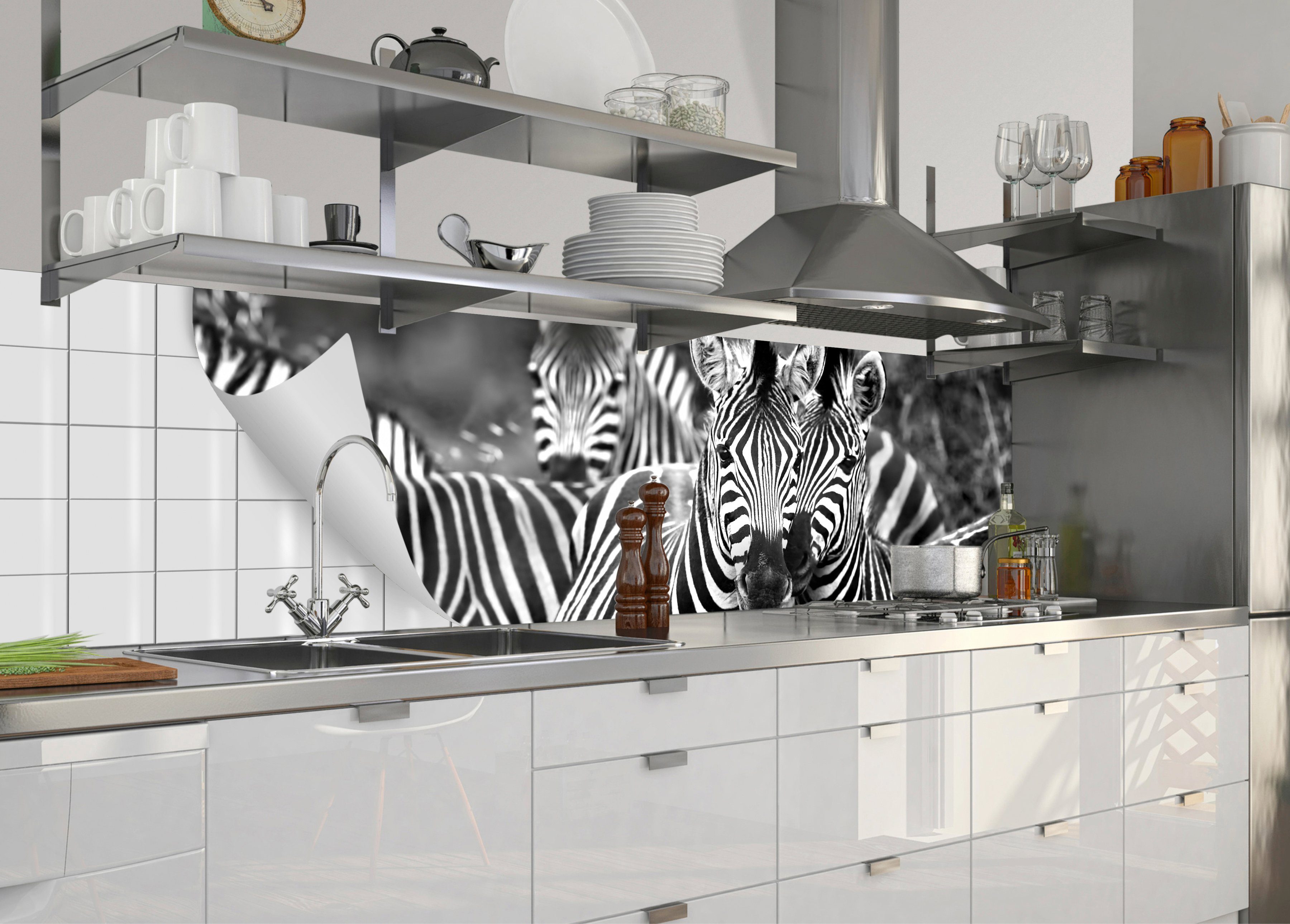 herd, flexible Küchenrückwand-Folie fixy und Zebra selbstklebende Küchenrückwand MySpotti