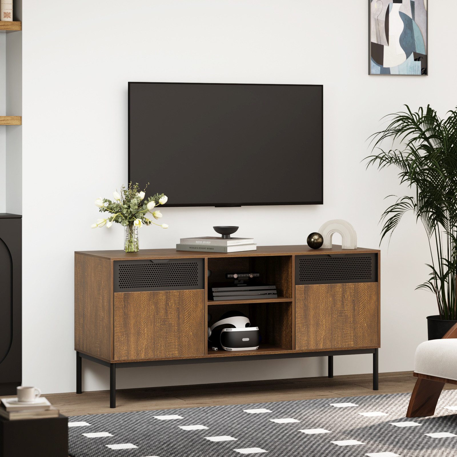 Mondeer Lowboard TV Schrank (TV Lowboard, 108cm), mit 2 Ausgehöhlten Metall günstig online kaufen