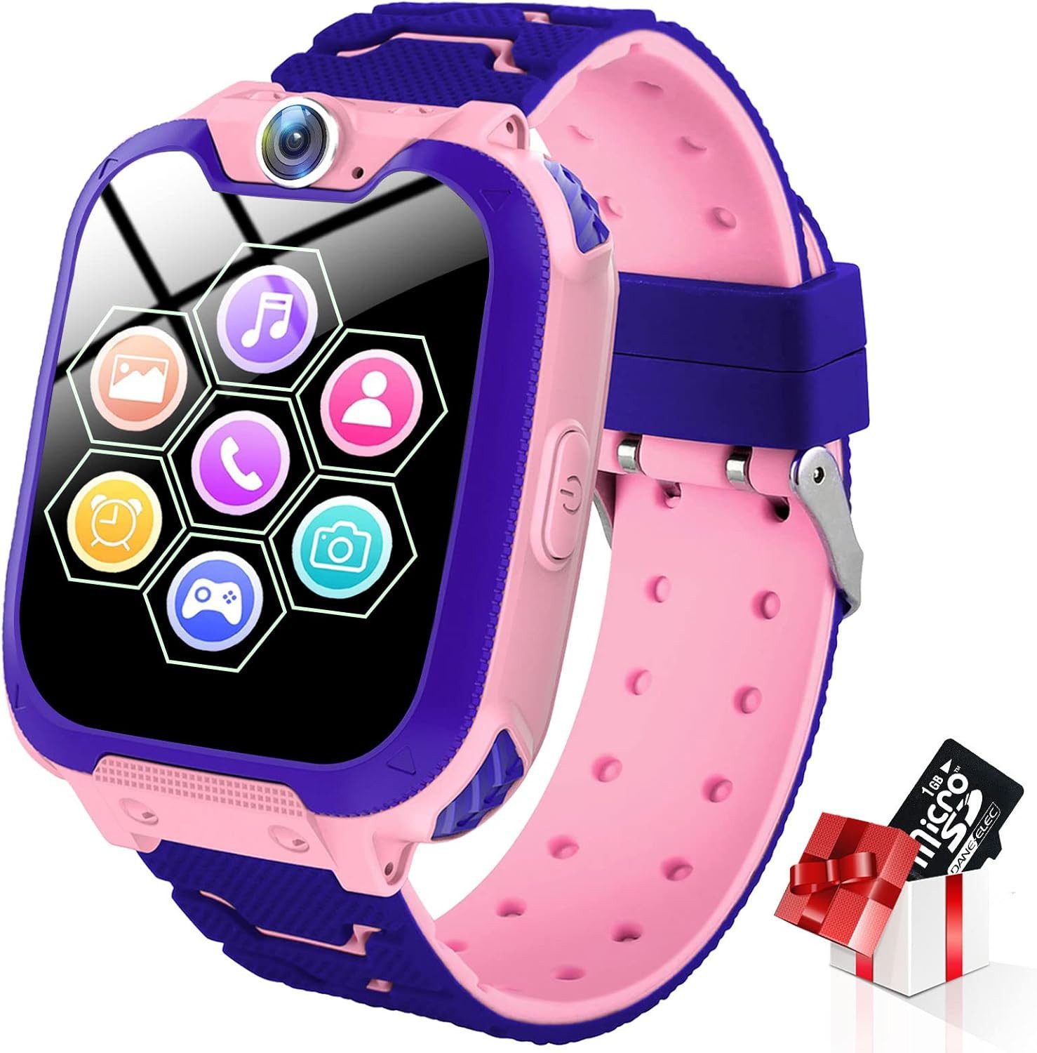 PTHTECHUS Für Jungen Mädchen Geschenk 3-12 Ys(W/ 1G SD Card) Smartwatch, mit Kamera Wecker Recorder Rechner, Scherzt Intelligente 7 Spiele