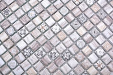 Mosani Mosaikfliesen Glasmosaik Mosaik Retro Holz Optik cream braun hell