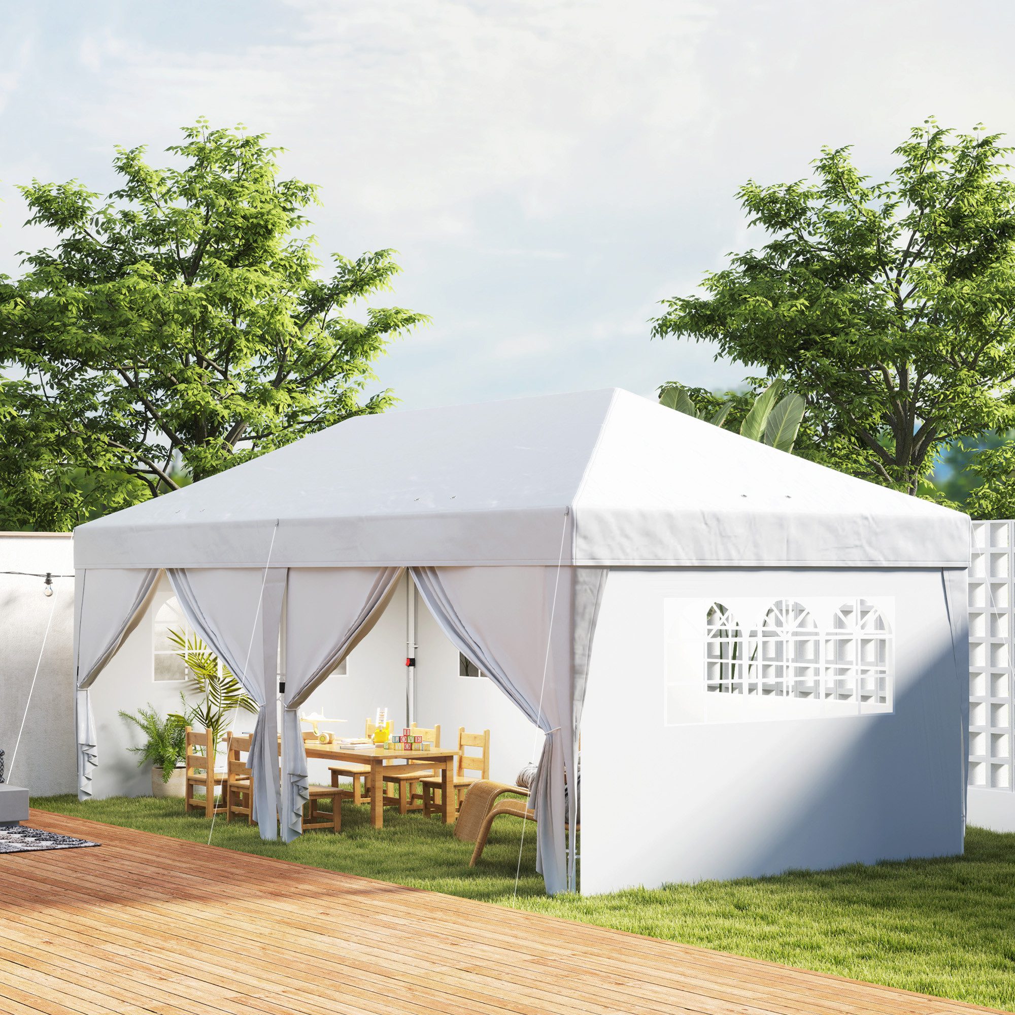 Outsunny Faltpavillon Pavillon ca. 6x3m Stabil Winterfest Pop-up mit Fenster, mit 6 Seitenteilen, (Pavillon, Partyzelt), für Camping Garten Festival, Weiß