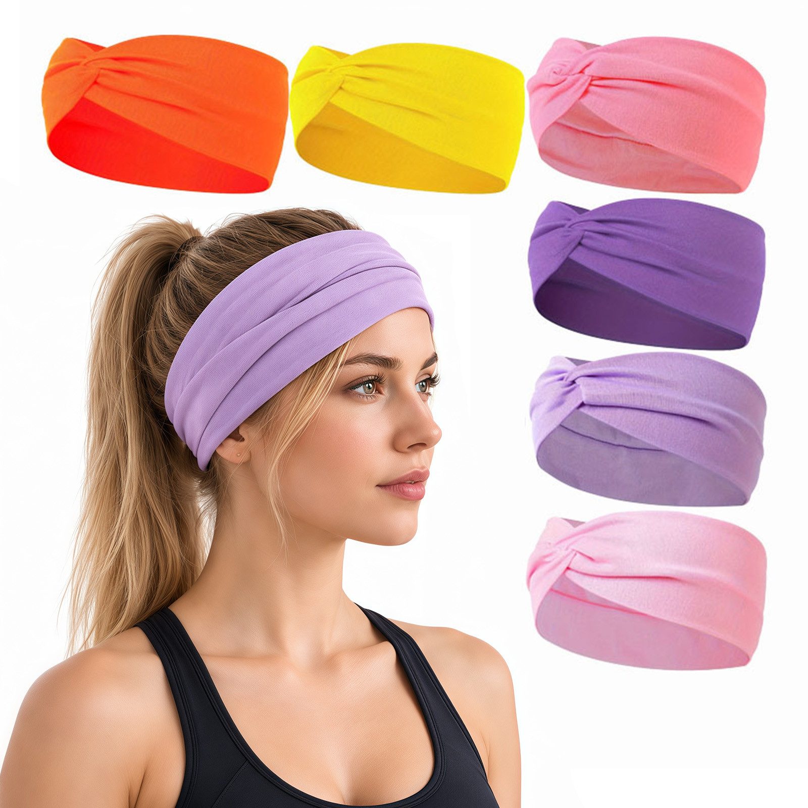 MOPUEA Stirnband Stirnband Damen einfach einfarbig modisch elastisch schweißfest 6 pcs (Elastisches Stirnband für Sport, Yoga, Alltag und Freizeit, 23 x 9 cm Stirnband, weich, atmungsaktiv und schnelltrocknend) Schweißabsorbierend, elastisch, atmungsaktiv, waschbar und weich