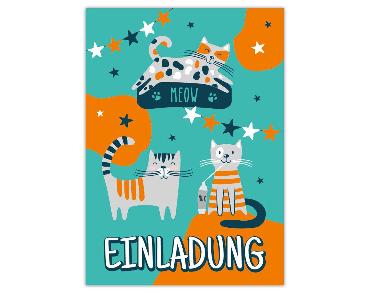 Einladungskarten Katzen Einladungen zum Kindergeburtstag Katze Karten Mädchen blau