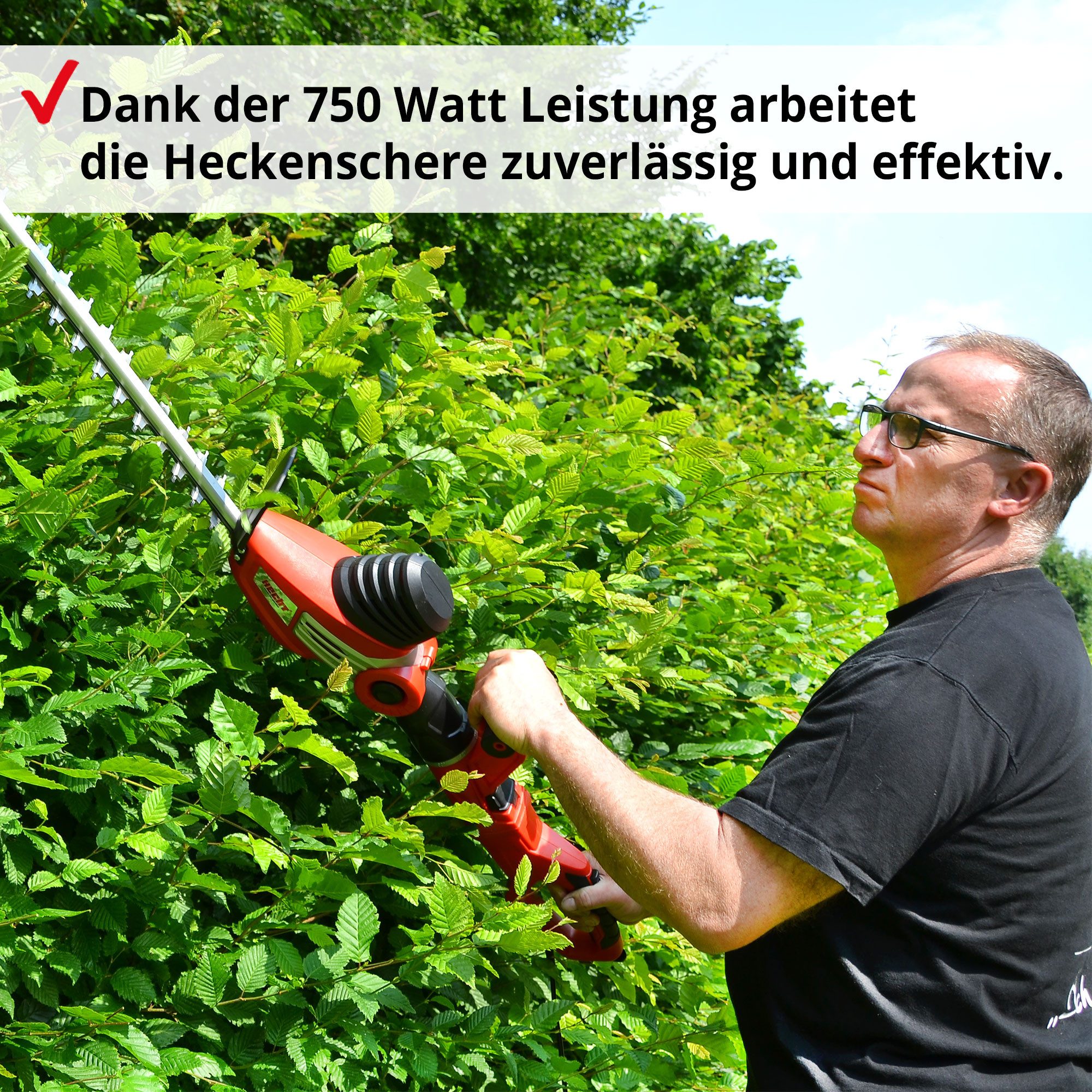 Hecht Teleskop-Heckenschere Elektro 675 mit 51cm Schnittlänge 750W, bis 4 m Arbeitshöhe, 28 mm Schnittstärke – Bild 4 von 5