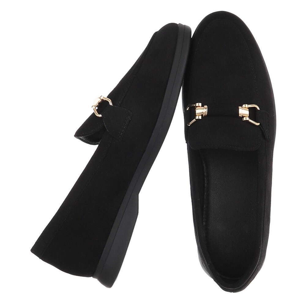 Ital-Design Elegante Loafers für Damen mit Komfort und stilvollem Design Slipper (91117125) Blockabsatz Mokassins in Schwarz