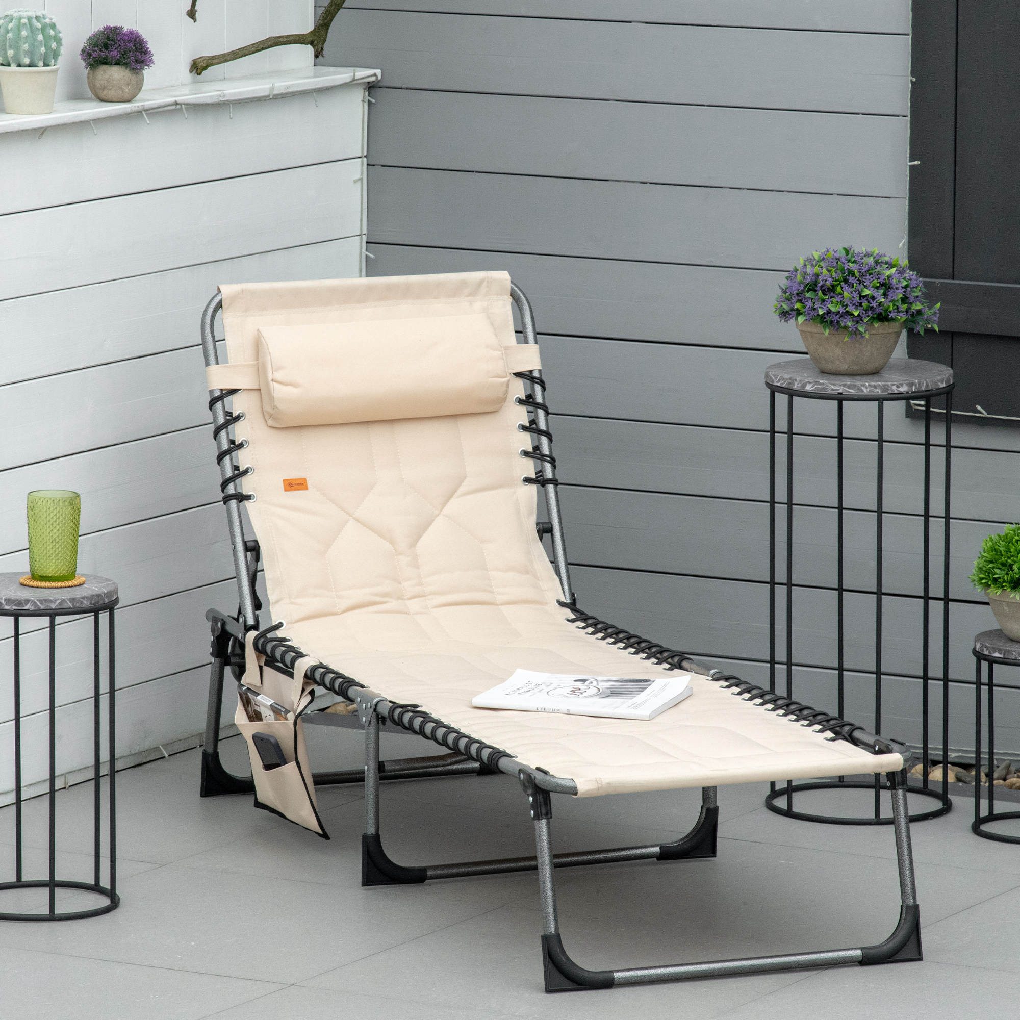 Outsunny Gartenliege mit Kopfkissen, Seitentasche, 5-Fach günstig online kaufen