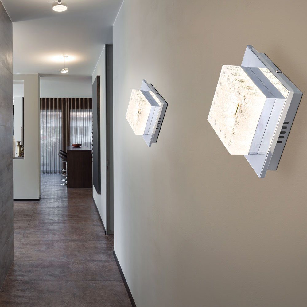 Wohn Wand Leuchte Wandleuchte, LED-Leuchtmittel verbaut, LED Neutralweiß, Strahler LED Kristall Globo Chrom Design Ess Zimmer fest