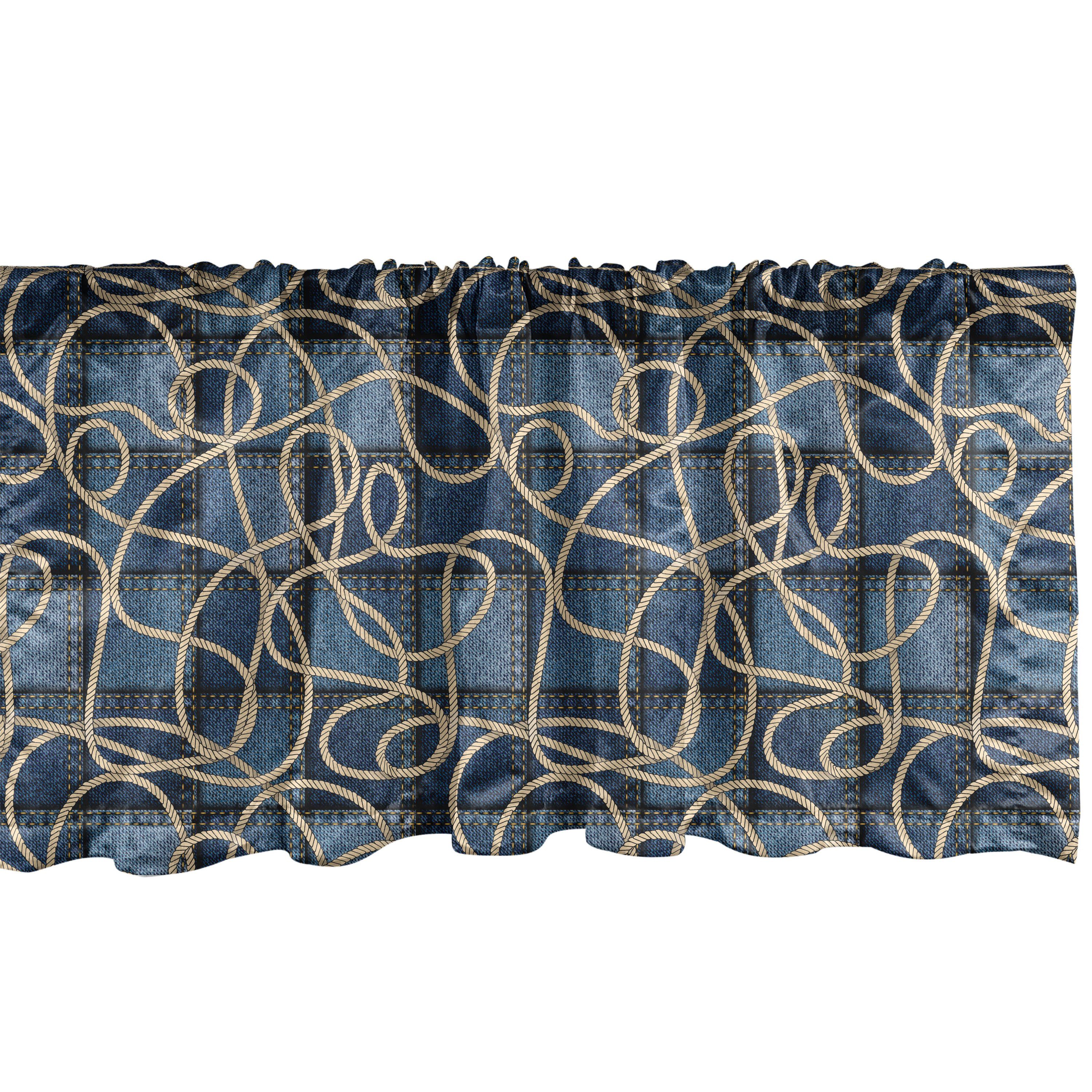 Scheibengardine Vorhang mit Microfaser, Küche Seil Schlafzimmer Volant Dekor Blau Abakuhaus, für Denim Patchwork Stangentasche