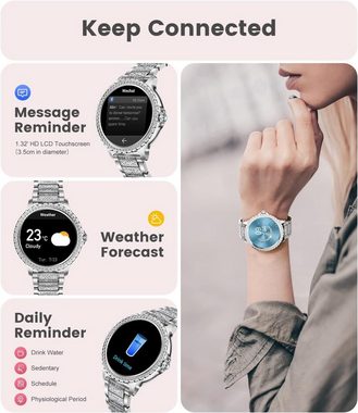 Lige Smartwatch (Android iOS), Damen Elegant Mit Telefonfunktion Wasserdicht Rund Silber Smart Watch