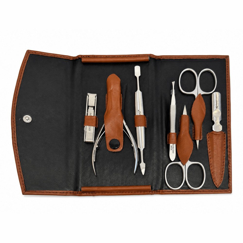 Excellent Solingen Maniküre-Etui Maniküre Etui 5-tlg. Rindleder braun - blank, 1 tlg.