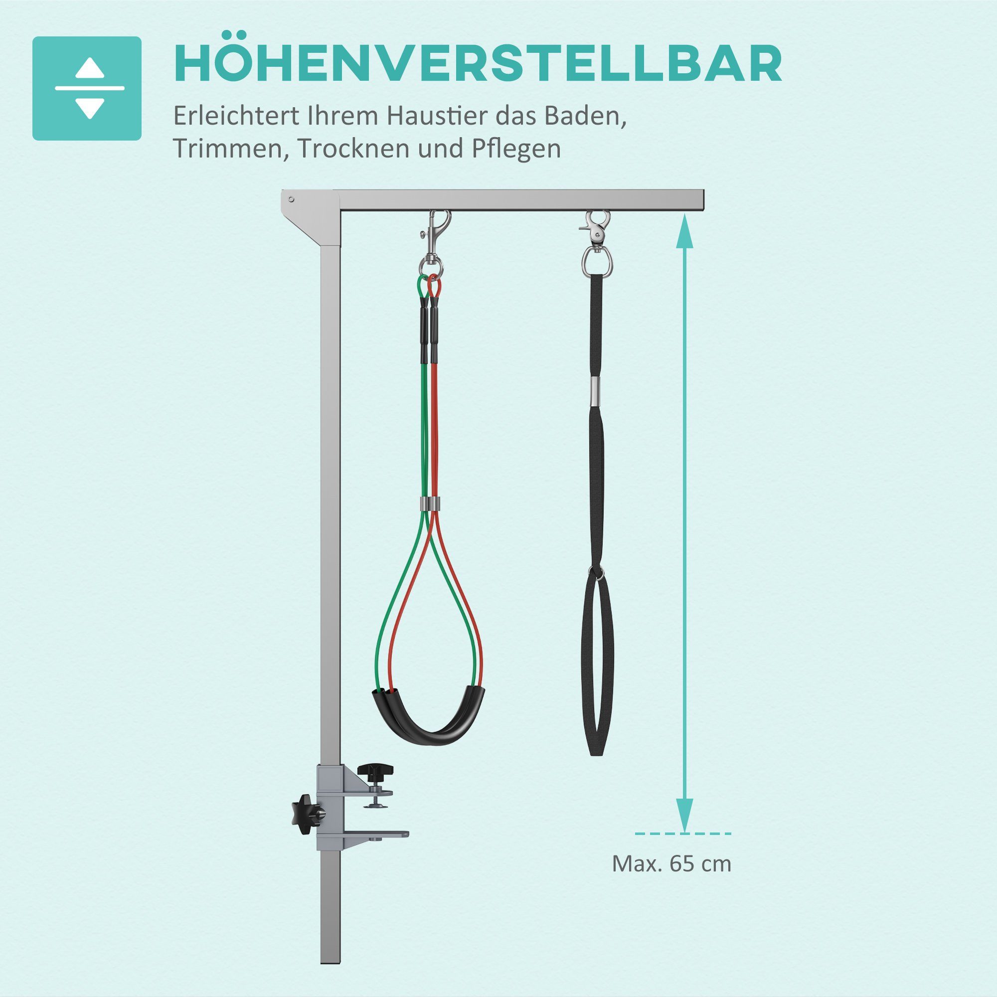 PawHut Arbeitstisch Klappbares Haustier Fellpflege Arm mit Haunch-Halter (Haustierfrisiertischarm, 1-St., Haustierpflege-Arm), Silber 36 x 8 x 74 cm – Bild 5 von 5