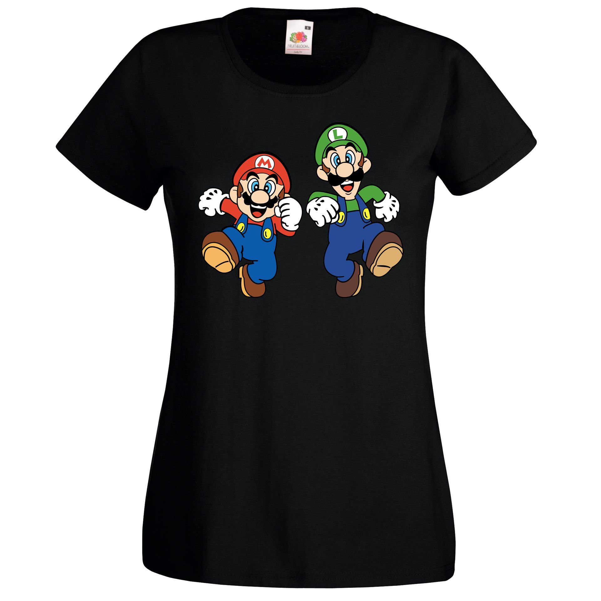 Youth Designz T-Shirt Mario & Luigi Damen T-Shirt mit modischem Frontprint Schwarz