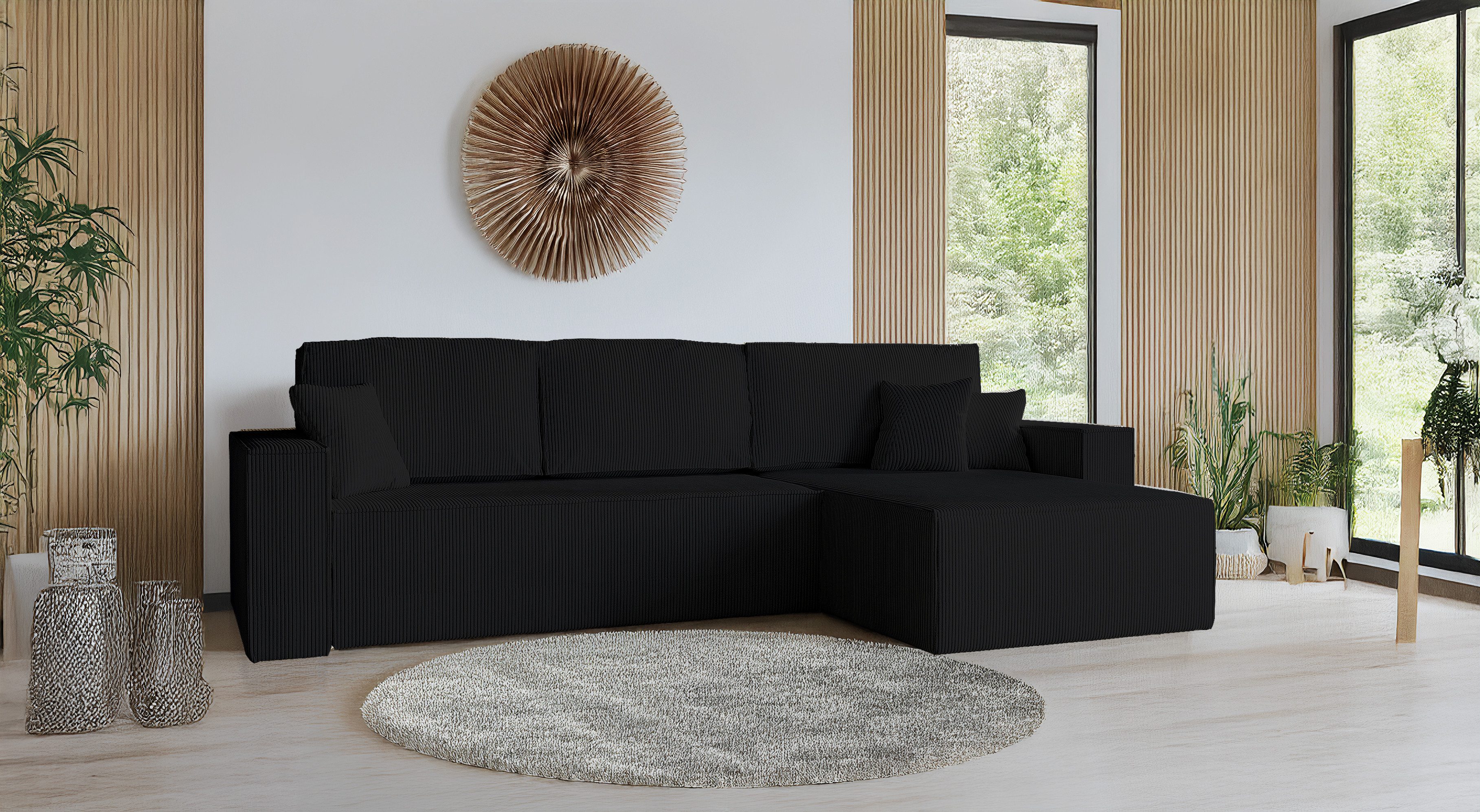 Goldstoff Ecksofa mit Schlaffunktion & Bettkasten - Cordstoff Sofa, Cordstoff Eckcouch, Amalia L-Form Eckcouch, Cordstoff Sofa