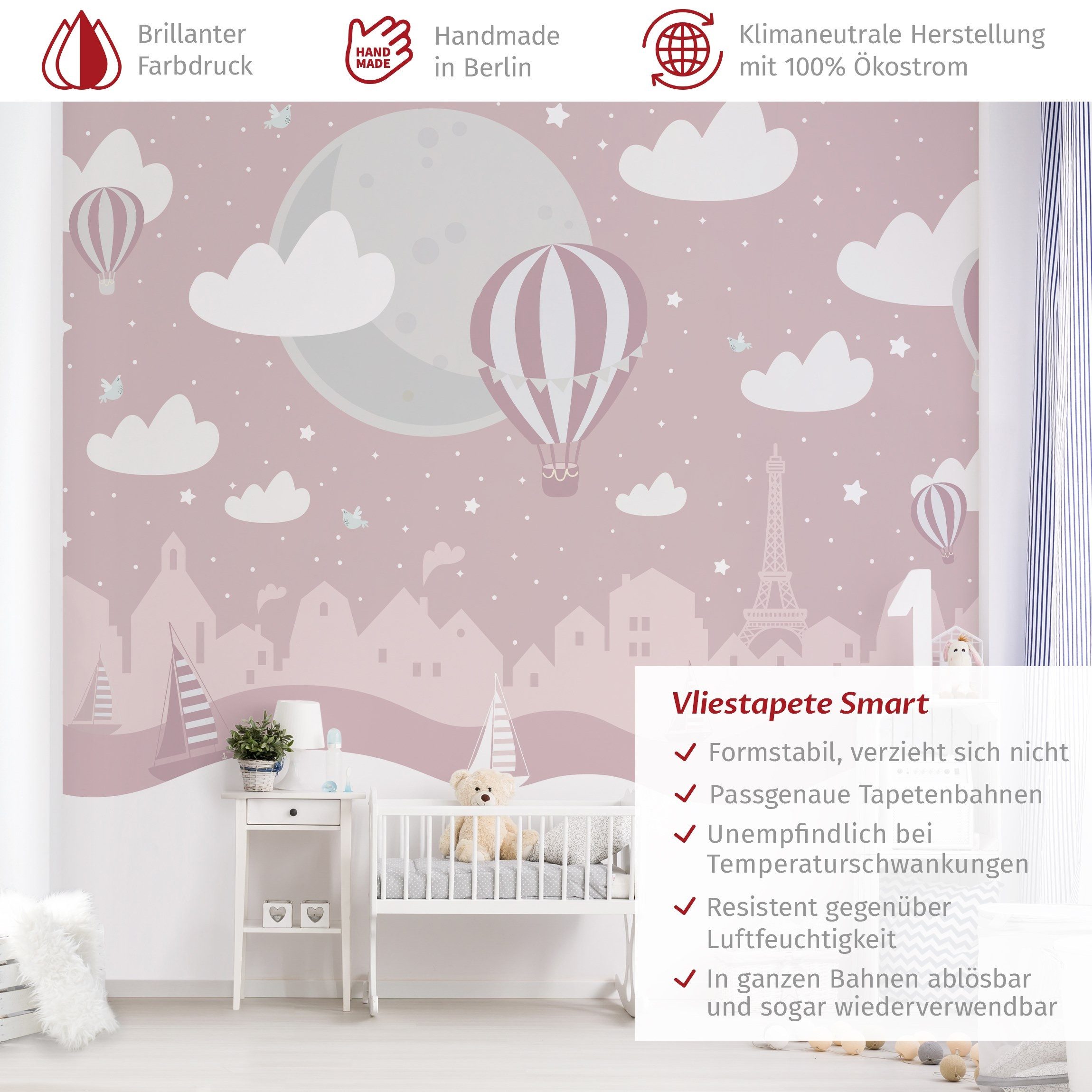 Bilderdepot24 Kindertapete Kinderzimmer Paris Sterne Heißluftballon günstig online kaufen