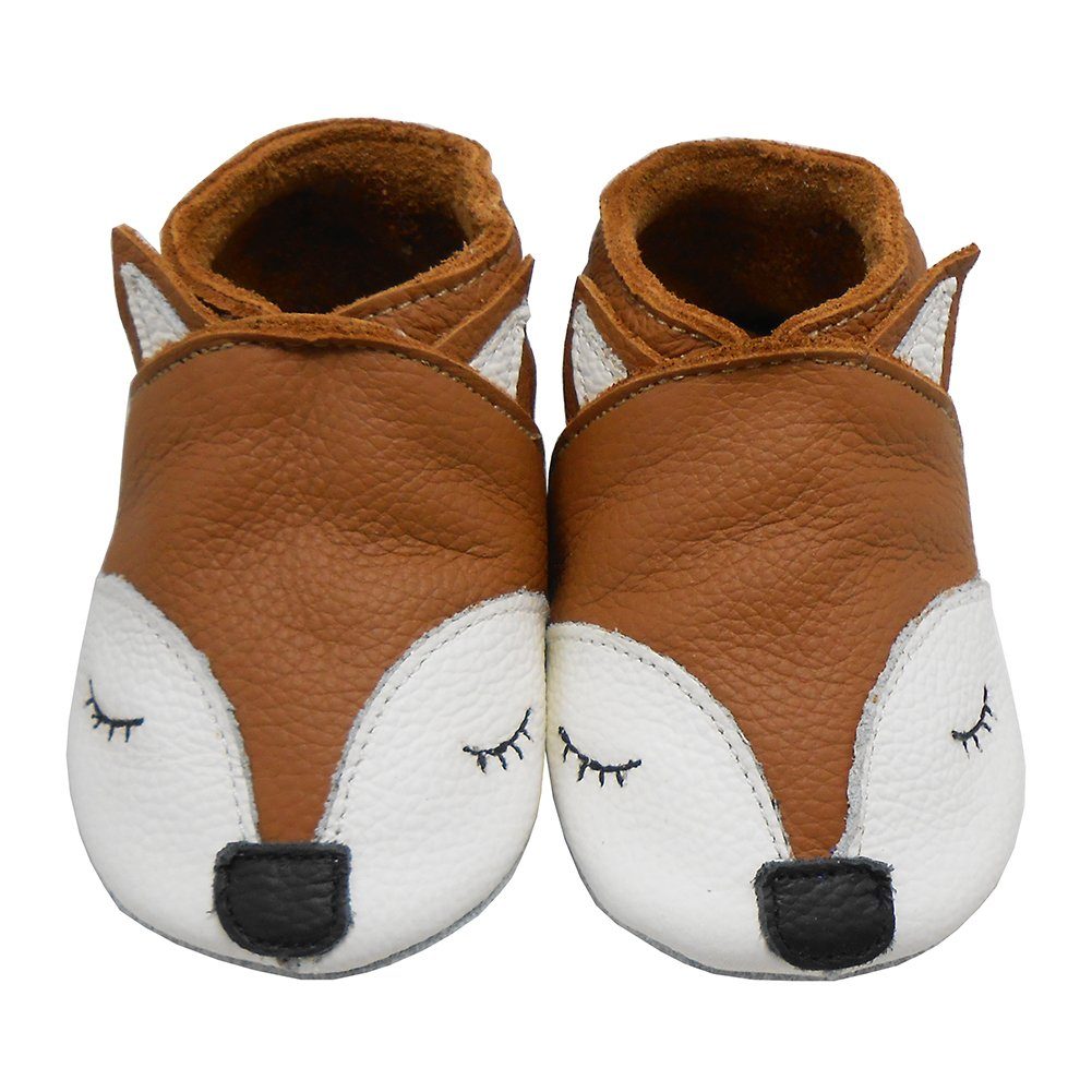 Weiche Leder Lauflernschuhe Hausschuhe Lederpuschen Hirsch Braun Krabbelschuh