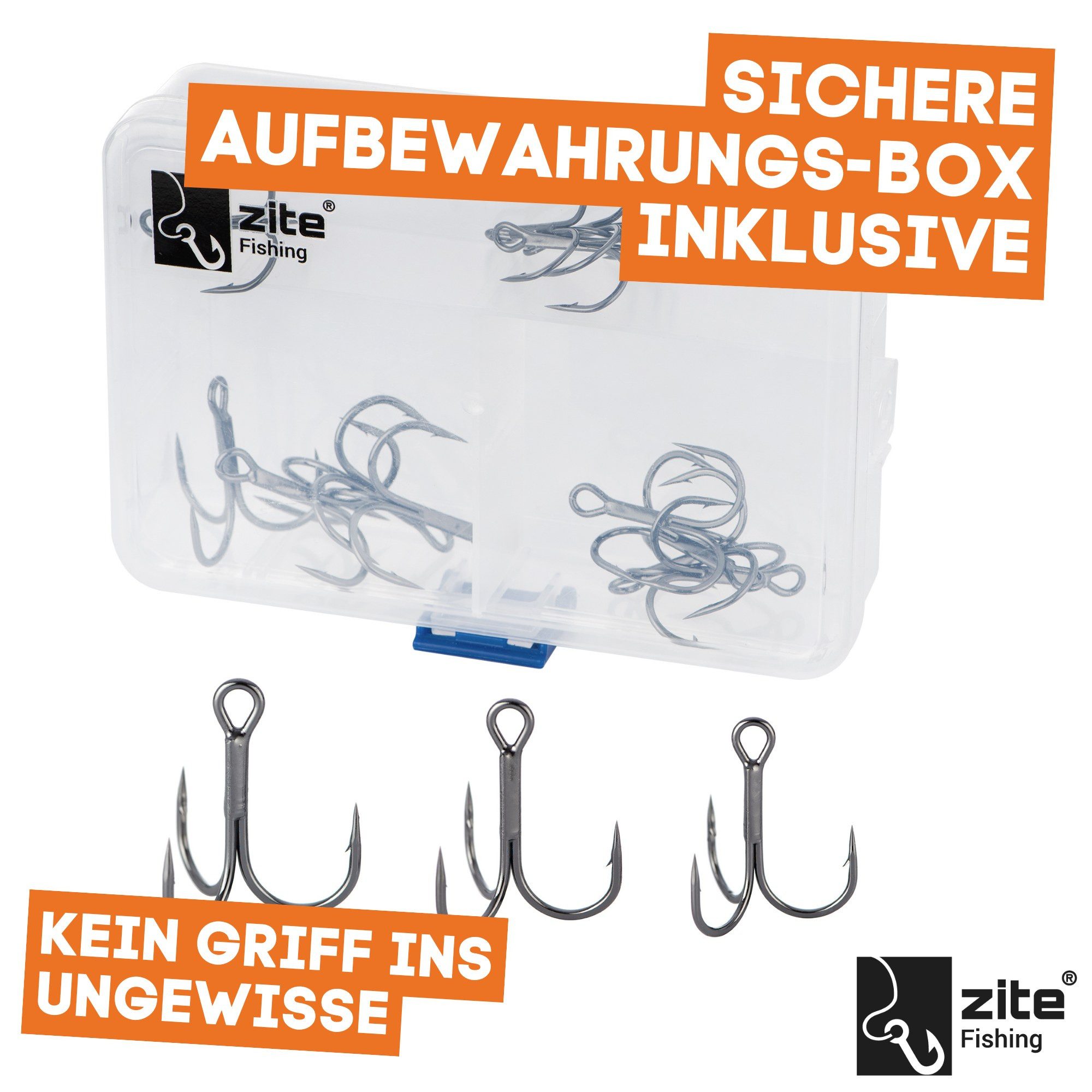 Zite Drillingshaken XL-Sortiment 15tlg. 3 Gr. Drillinge Set Angeln Raubfisch Carbon Steel