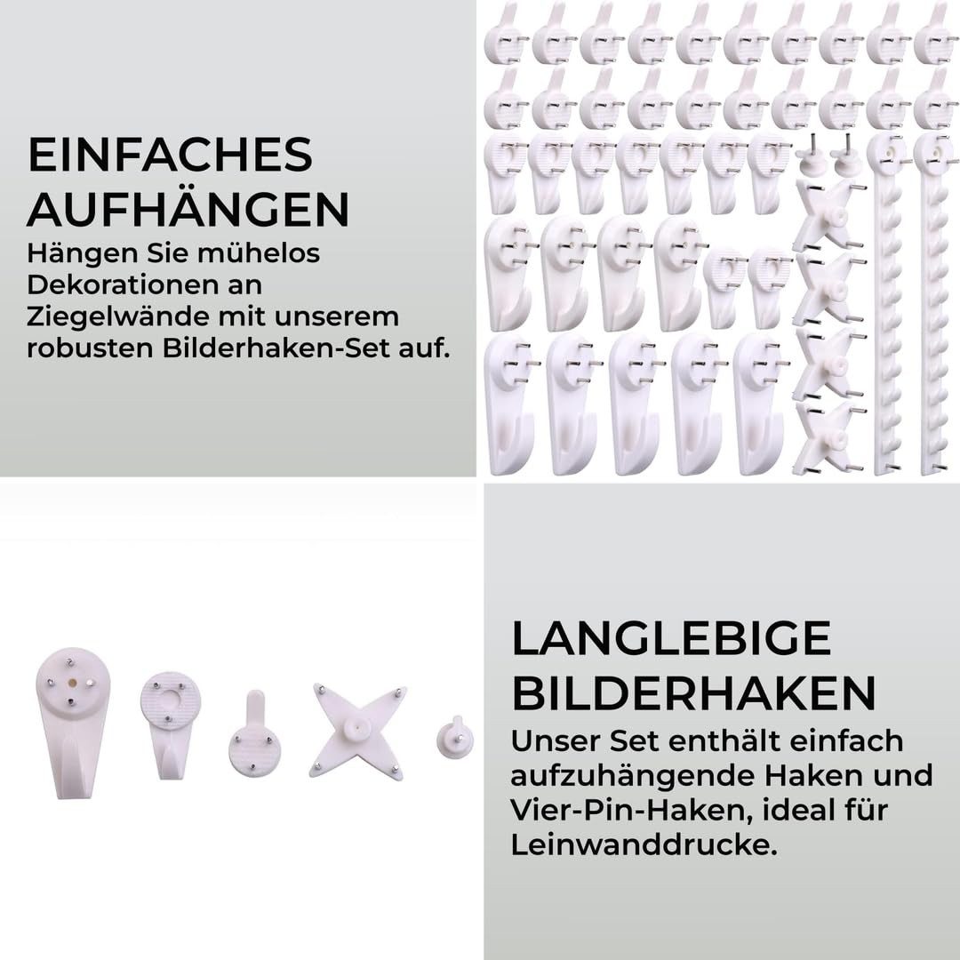 H&S Gardinenhaken H&S Bilderhaken für harte Ziegelwände, 53 Stück, Weiß