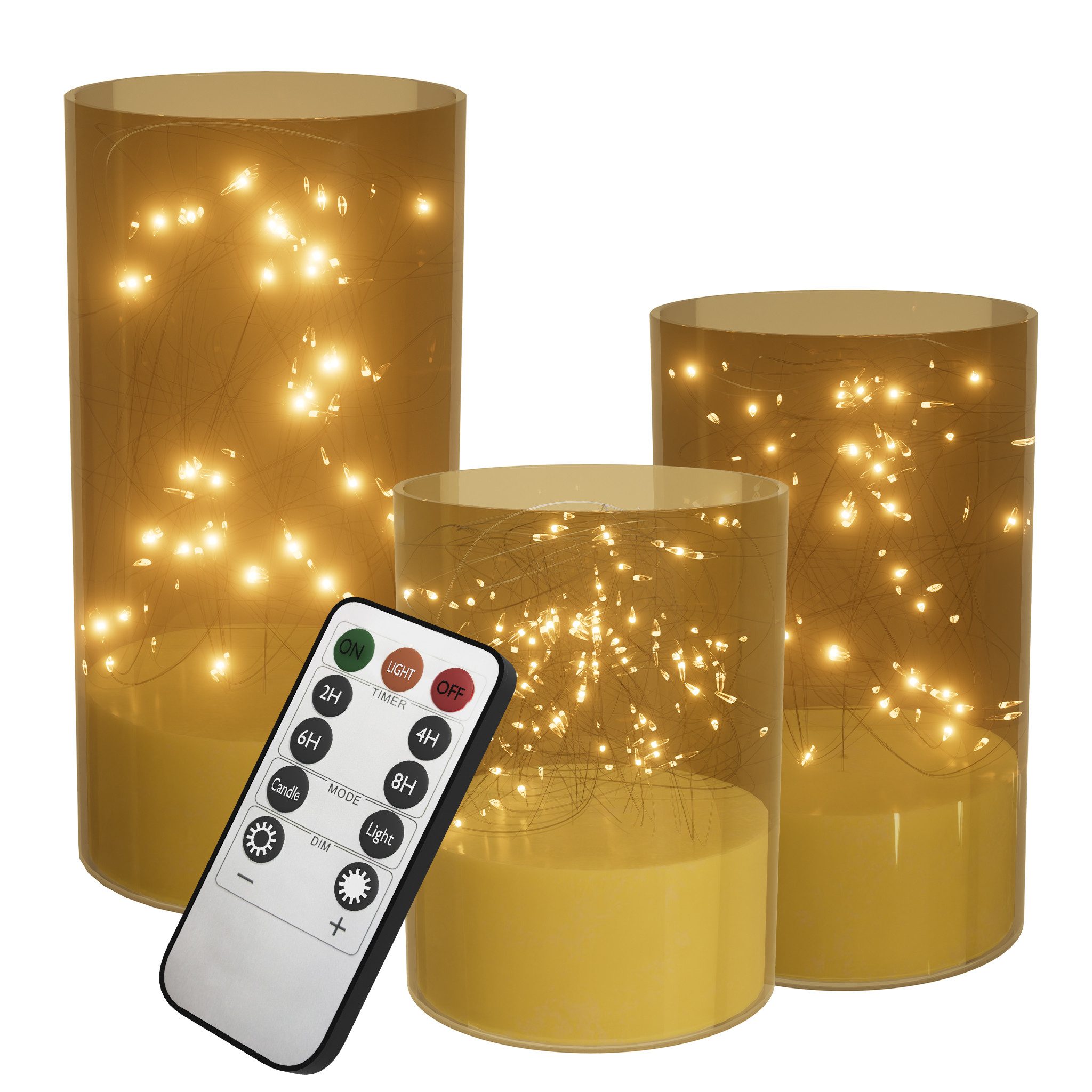 FIVMEN LED-Kerze 3 Stück LED Kerzen Flackernde mit Eingelassener Lichterkette