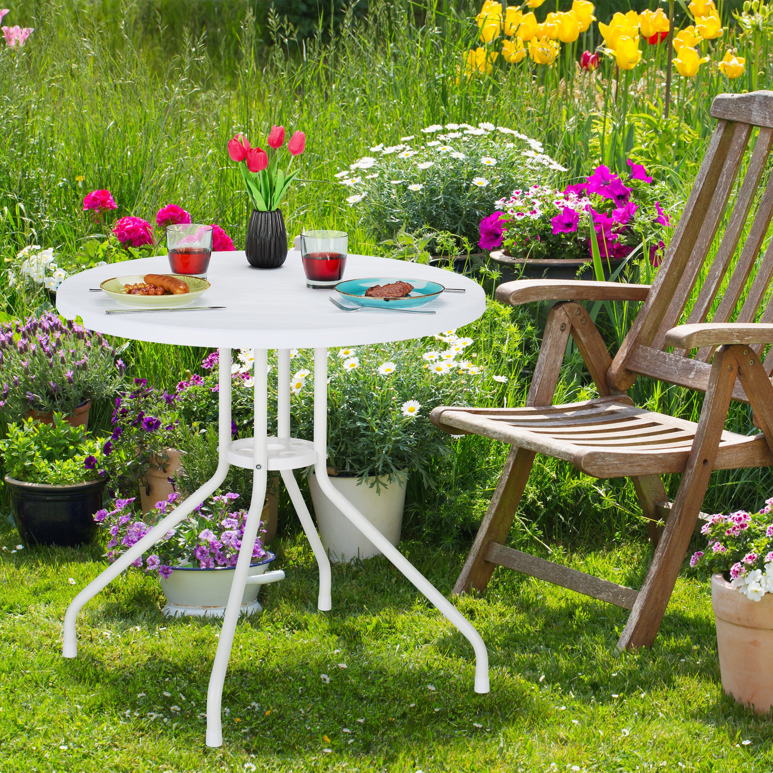relaxdays Gartentisch in weißer Holz Optik