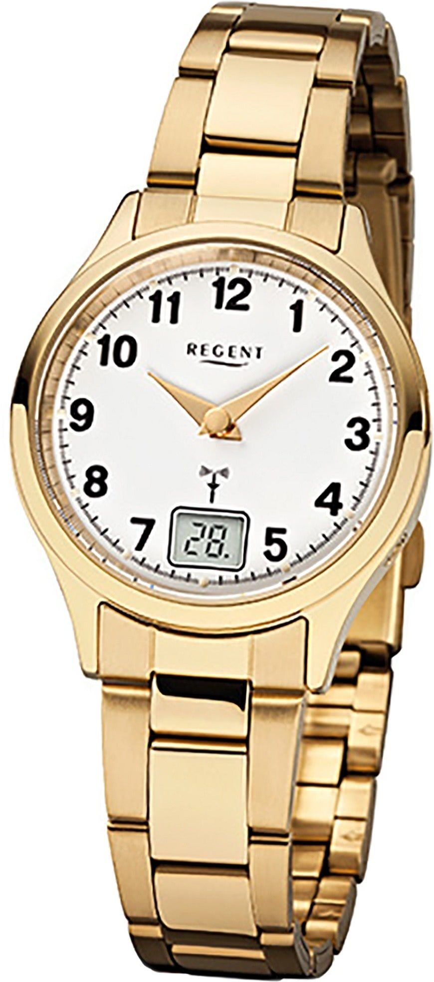 Regent Funkuhr Regent Edelstahl Damen Uhr Funkuhr, Damenuhr rund, klein (29mm) Edelstahl, Edelstahlarmband, Elegant-Style